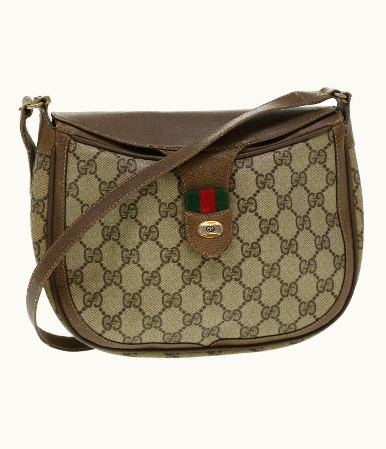 Gucci GG Canvas Web Sherry Line Shoulder Bag Beige Red 10.02.056