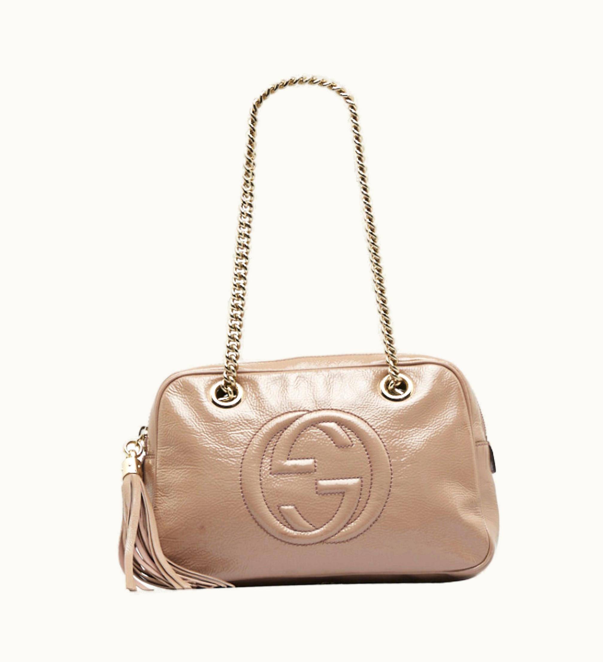 Gucci Soho Chain Shoulder Bag 308983 Pink Gold Leather Women's