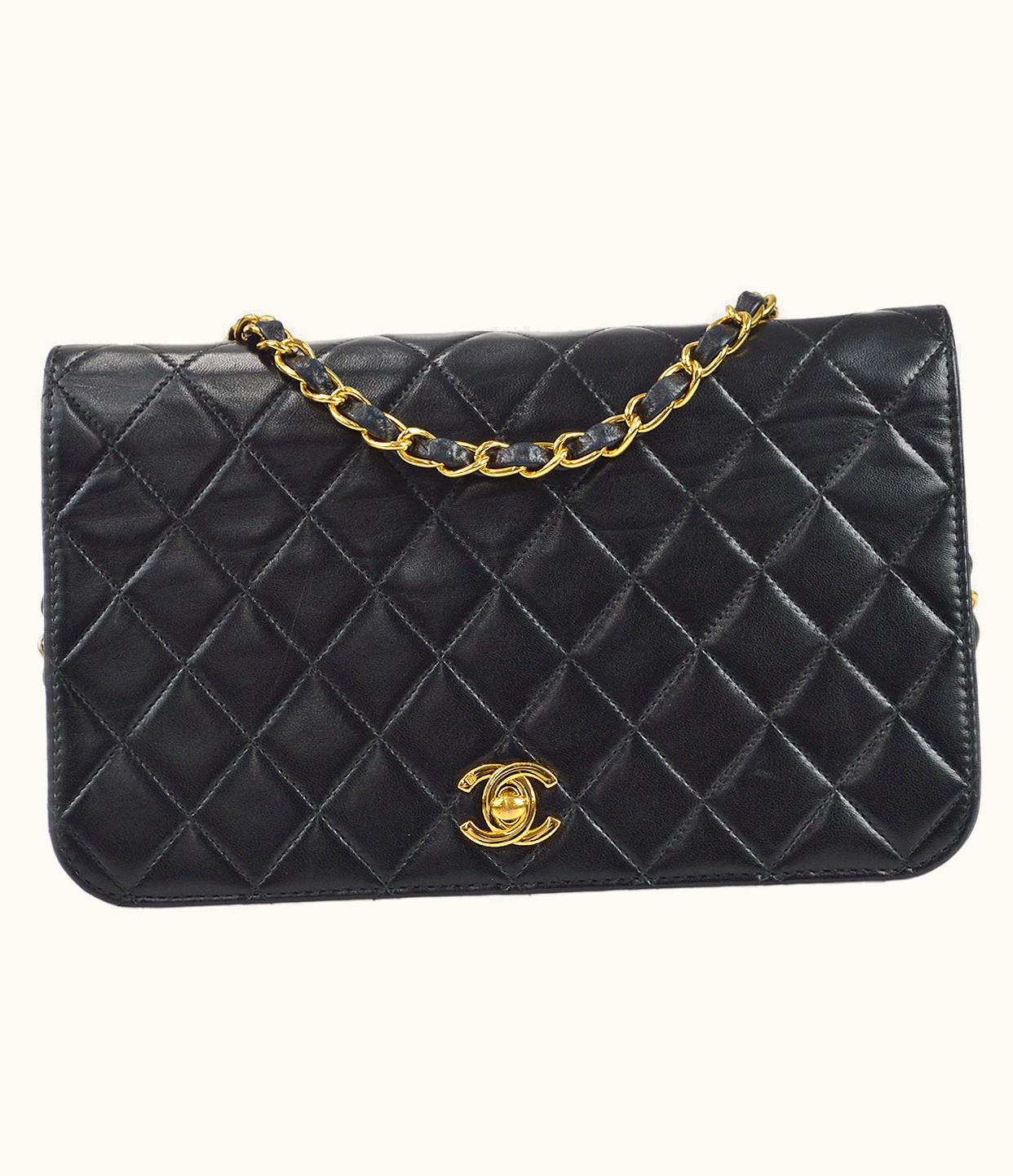 Chanel Full Flap Chain Shoulder Bag Black Lambskin 88131