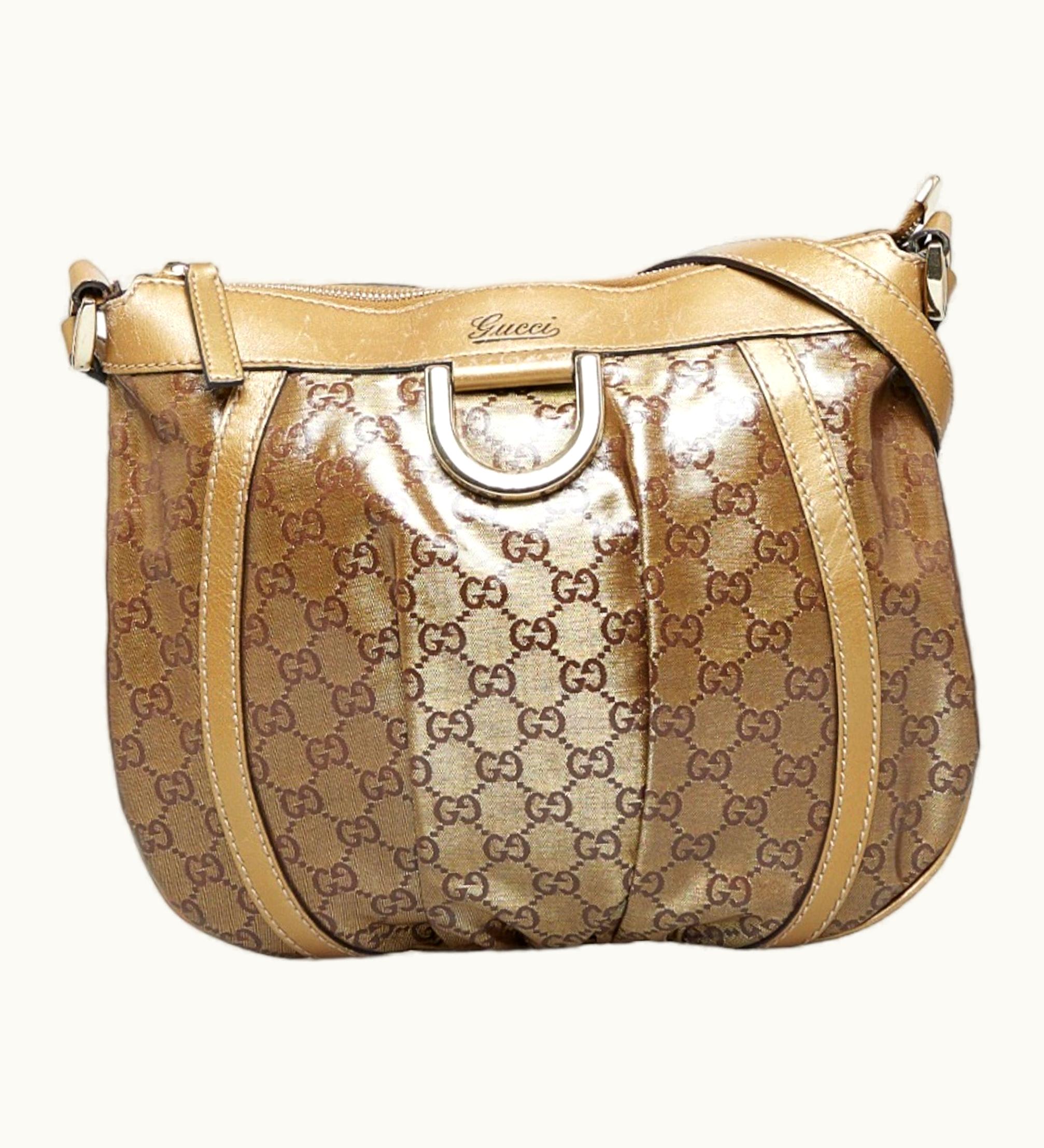 Gucci GG Crystal Abbey Shoulder Bag 203257 Gold Pvc Leather Ladies