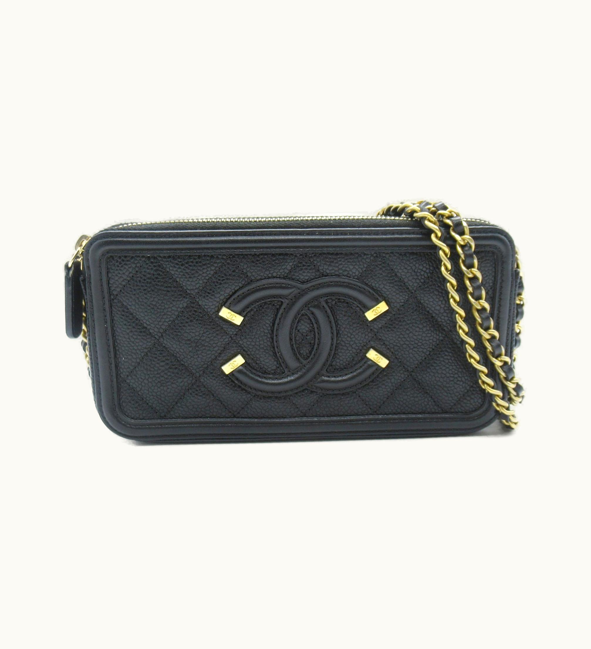 Chanel CC Filigree Chain Wallet Black Caviar Skin [Grained Calf] A84450