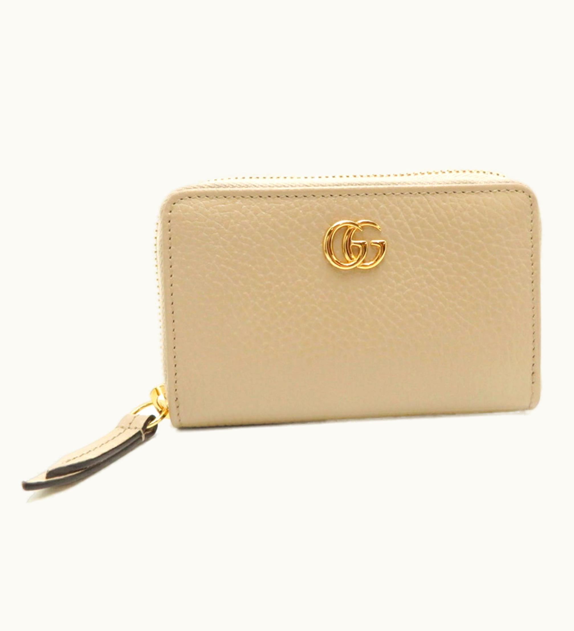 Gucci Double G Zip Around Women's Coin Case 644412 Leather Beige