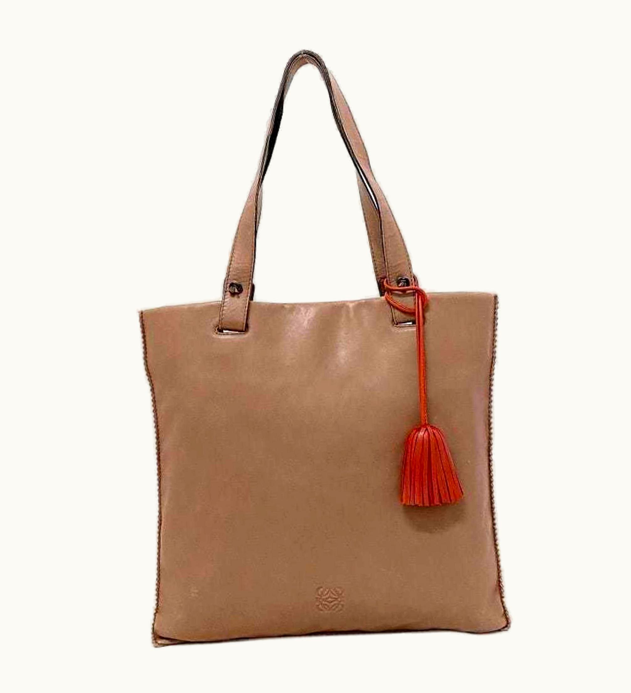 Loewe Tote Bag Pink Beige Orange Anagram Nappa Tassel Leather
