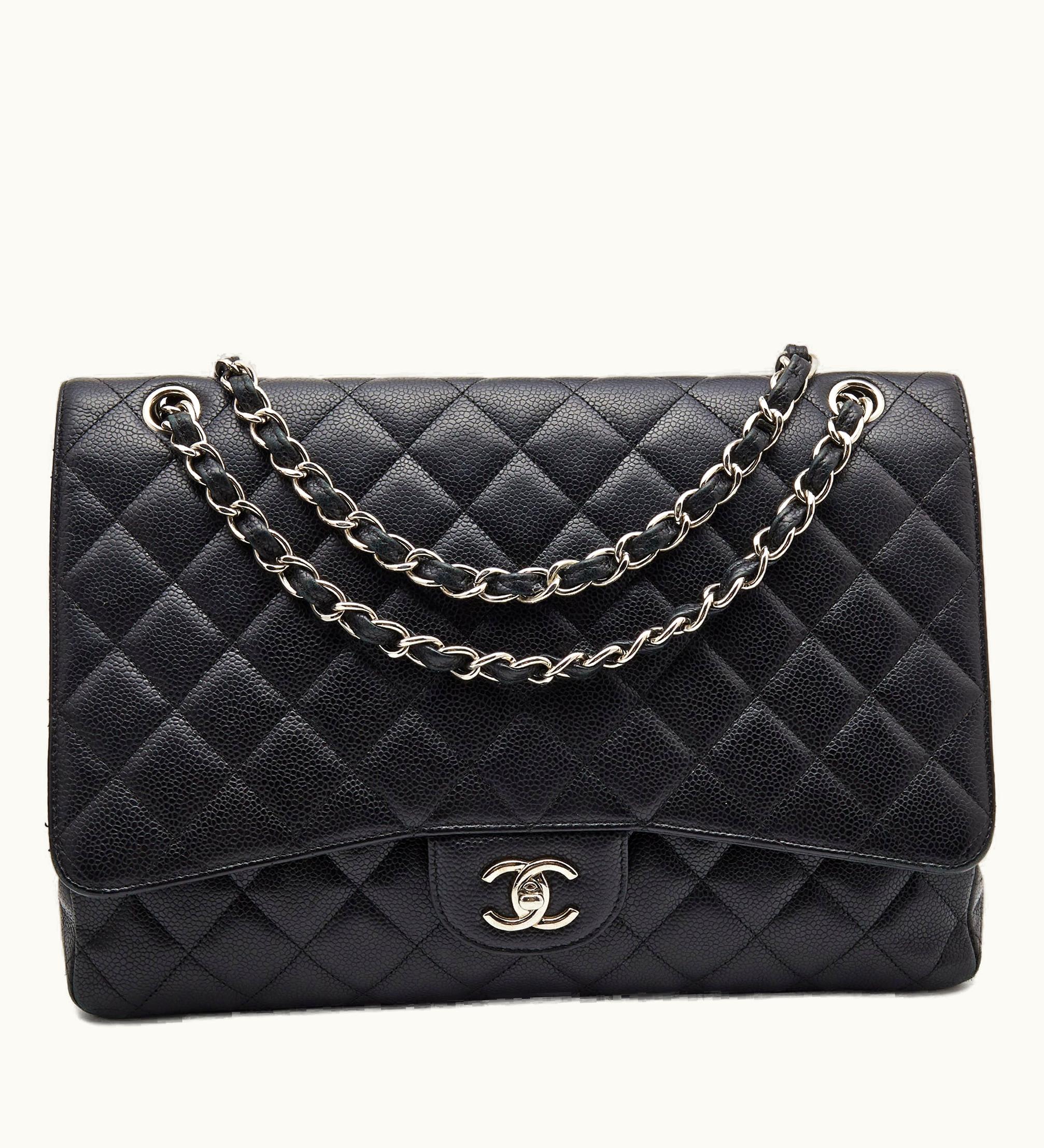 Chanel Maxi Classic Single Flap Bag in Black Quilted Caviar Leather