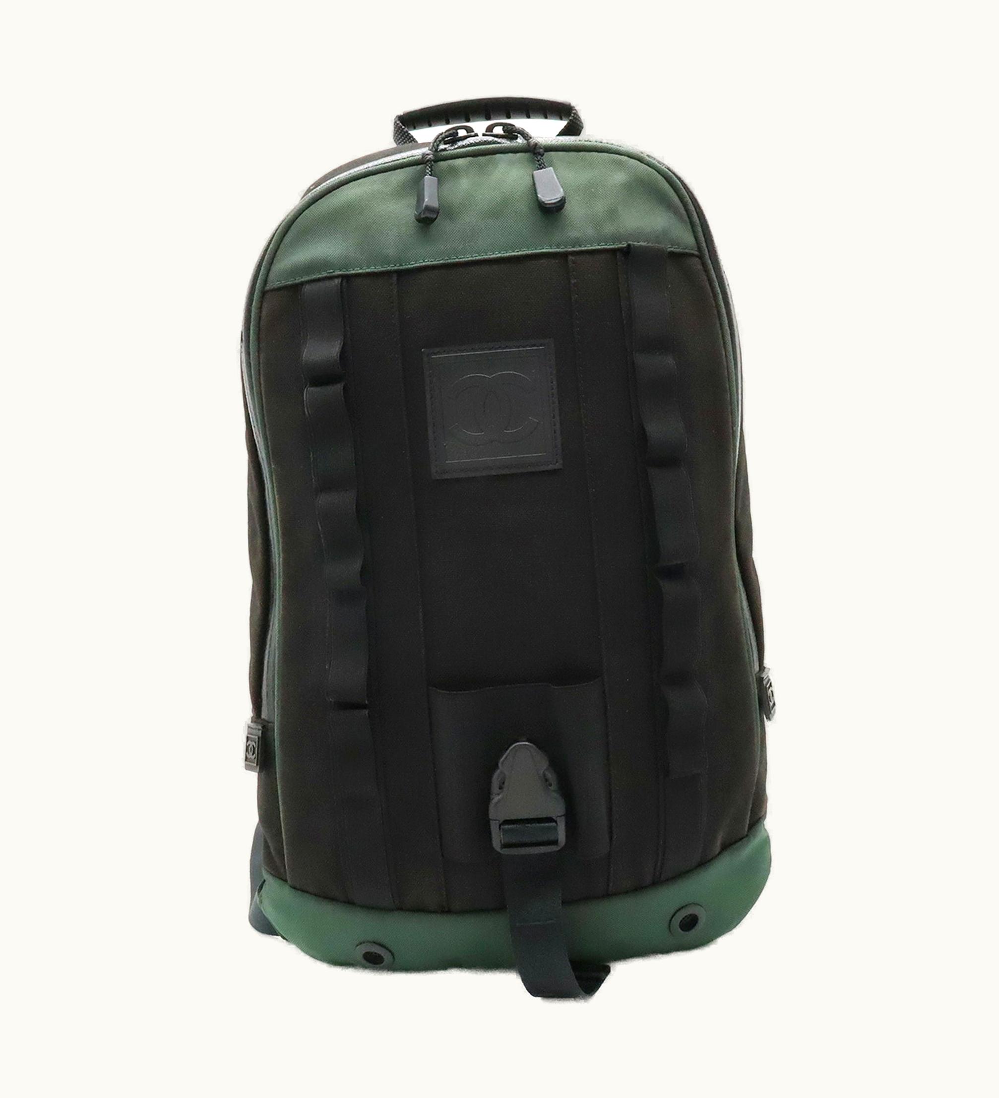 Chanel Sports Line Coco Mark Backpack Rucksack Nylon Canvas Green Black
