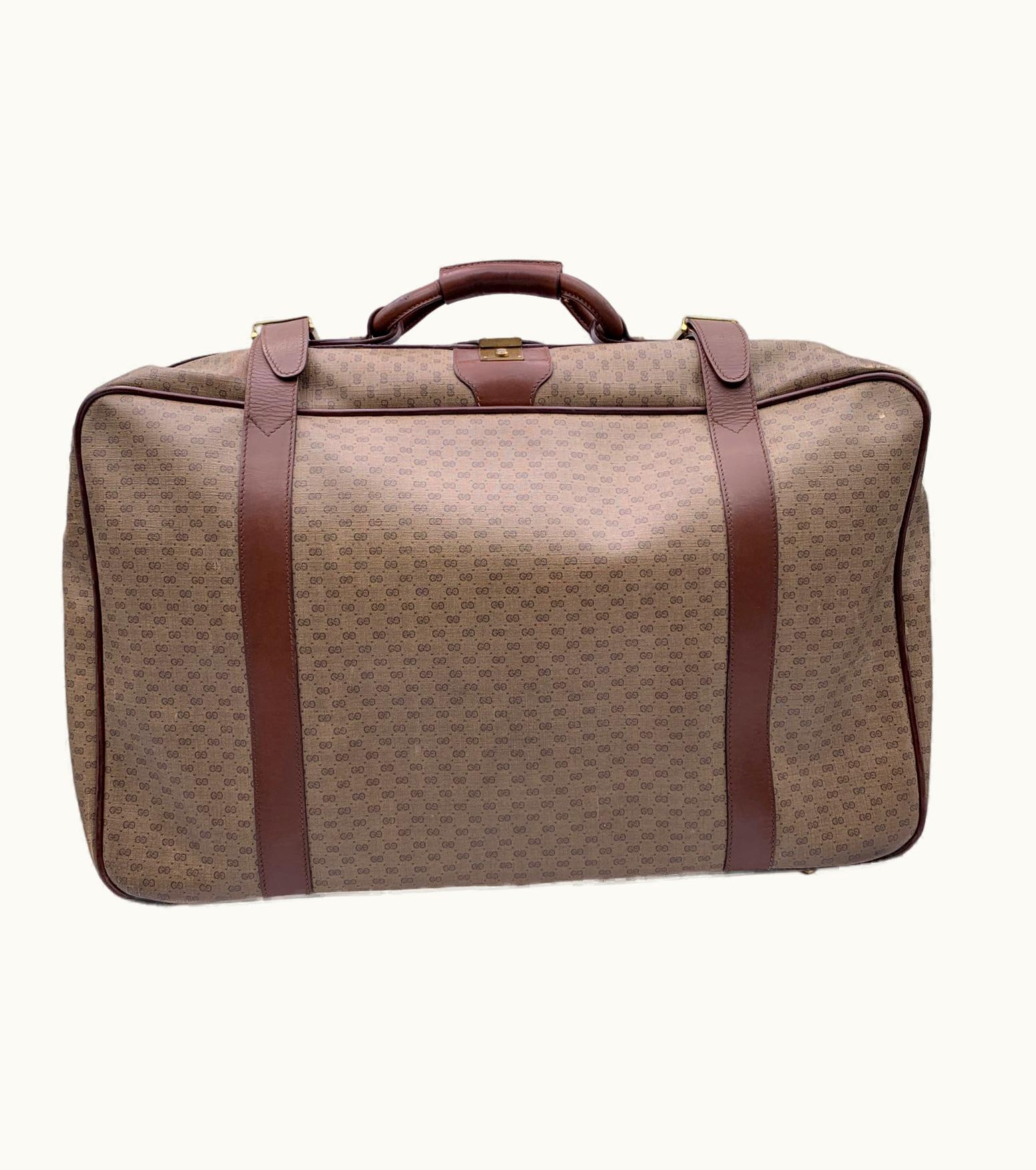Gucci Vintage Beige Monogram Canvas Suitcase Travel Bag