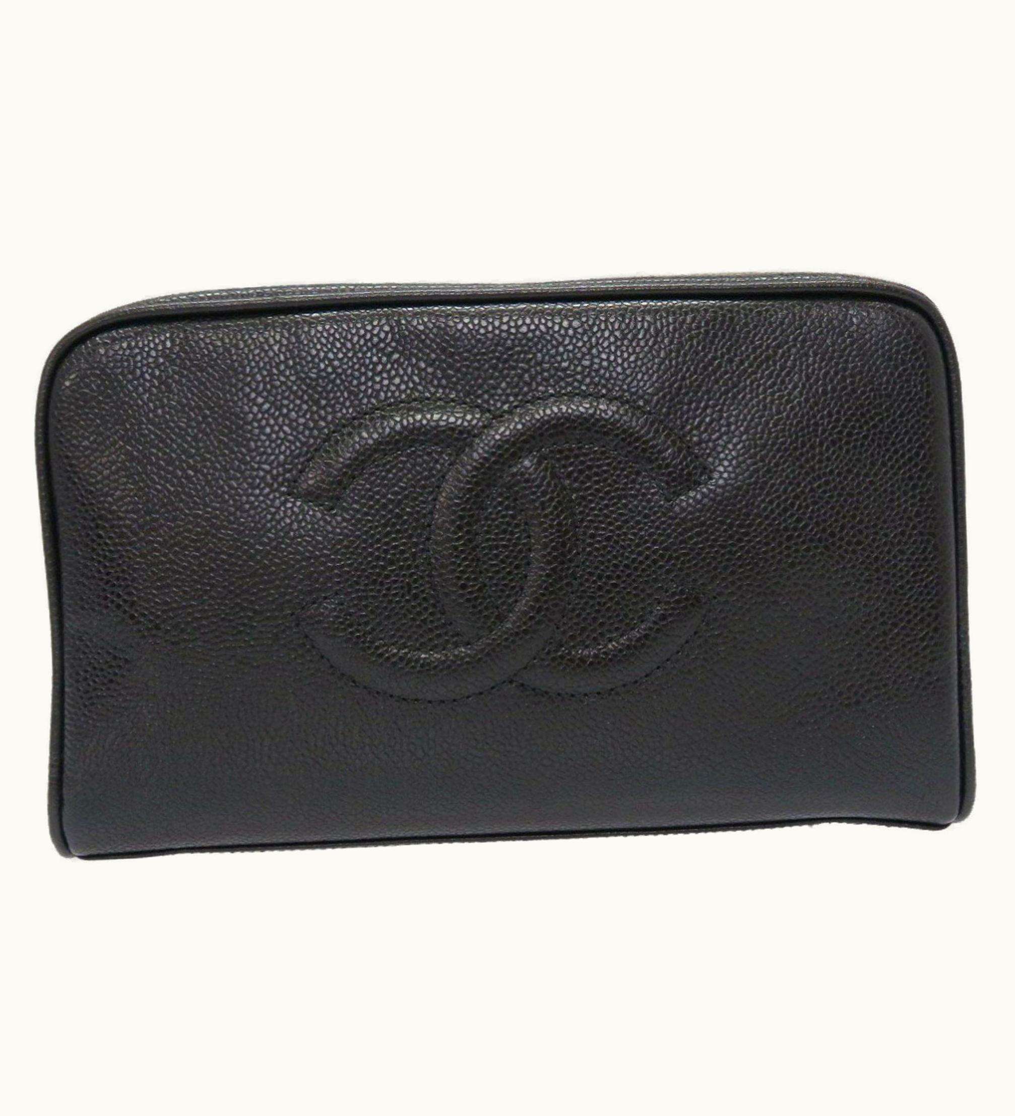 Chanel Caviar Skin Black 3Rd Series Second Bag Coco Mark Pouch 0132 Chanel