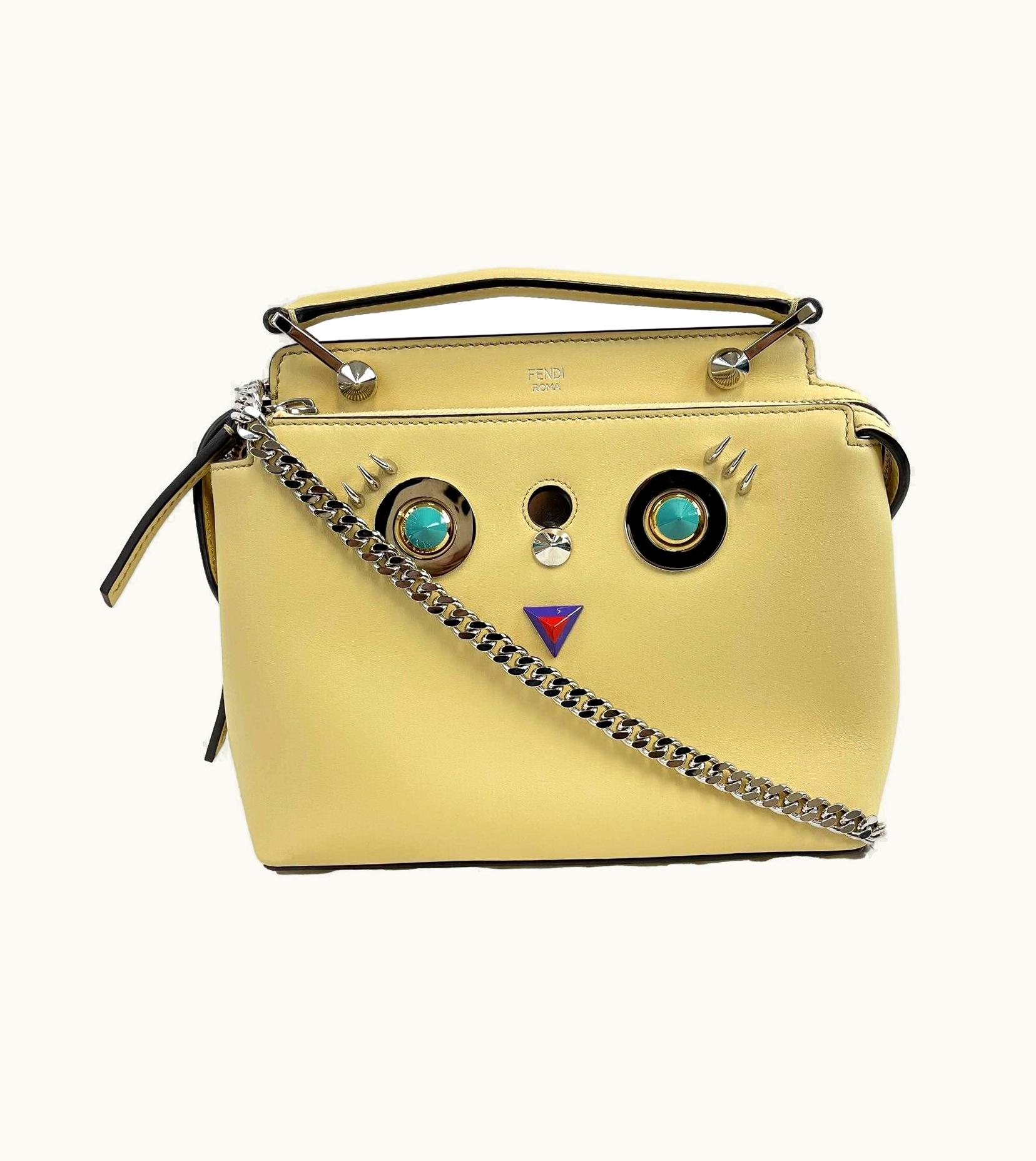 Fendi -Dotcom Faces Convertible Small Yellow Satchel - Top Handle W/ Chain Strap