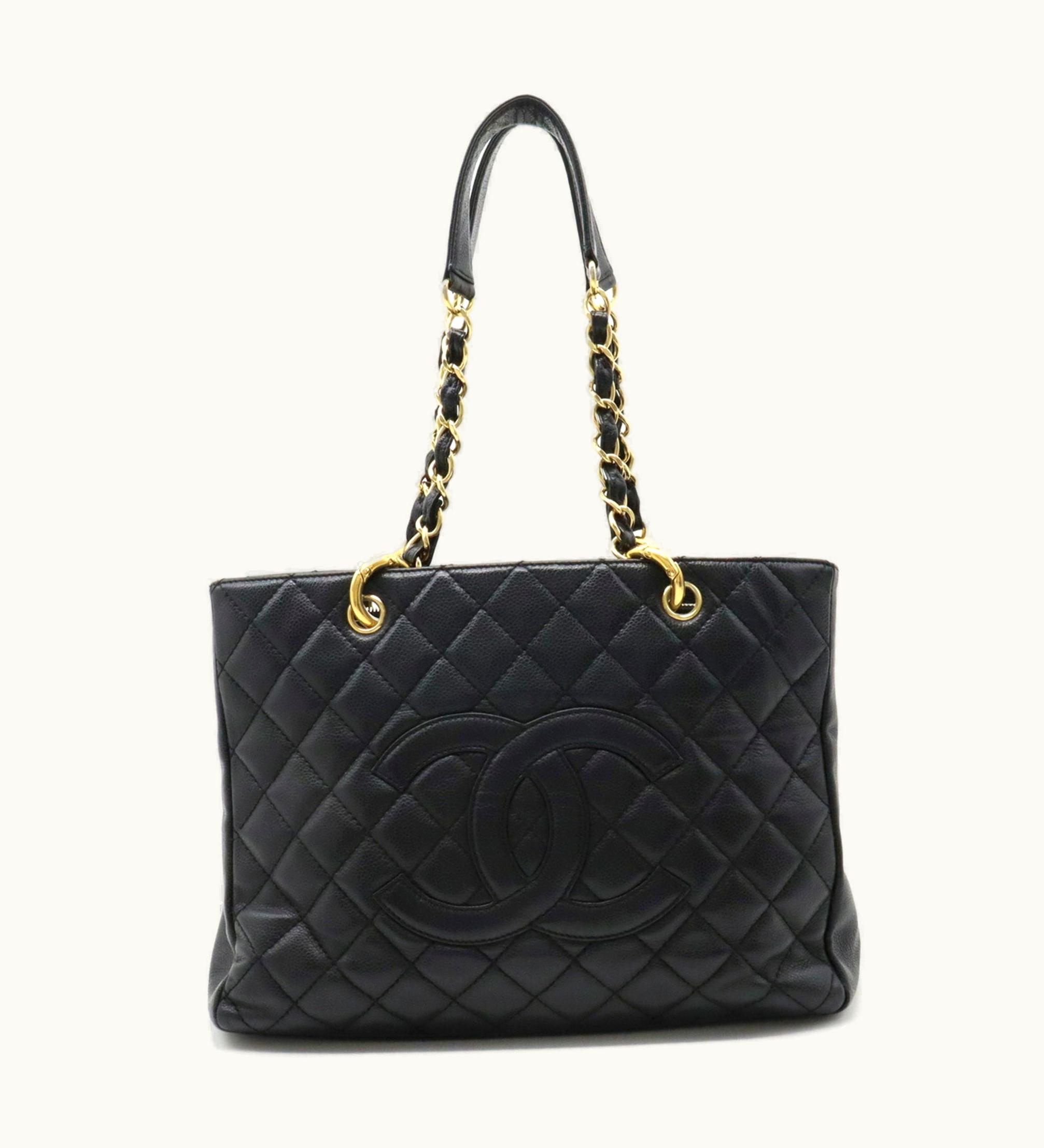 Chanel Coco Mark Chain Tote Bag Caviar Skin Leather Black