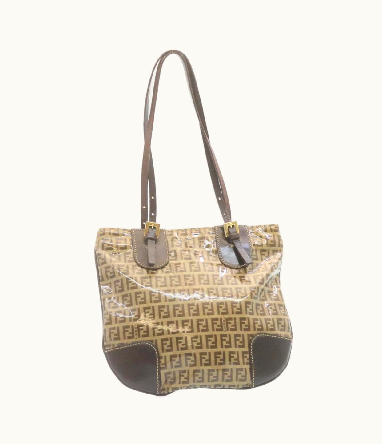 Fendi Zucchino Canvas Mamma Baguette Shoulder Bag Enamel Brown