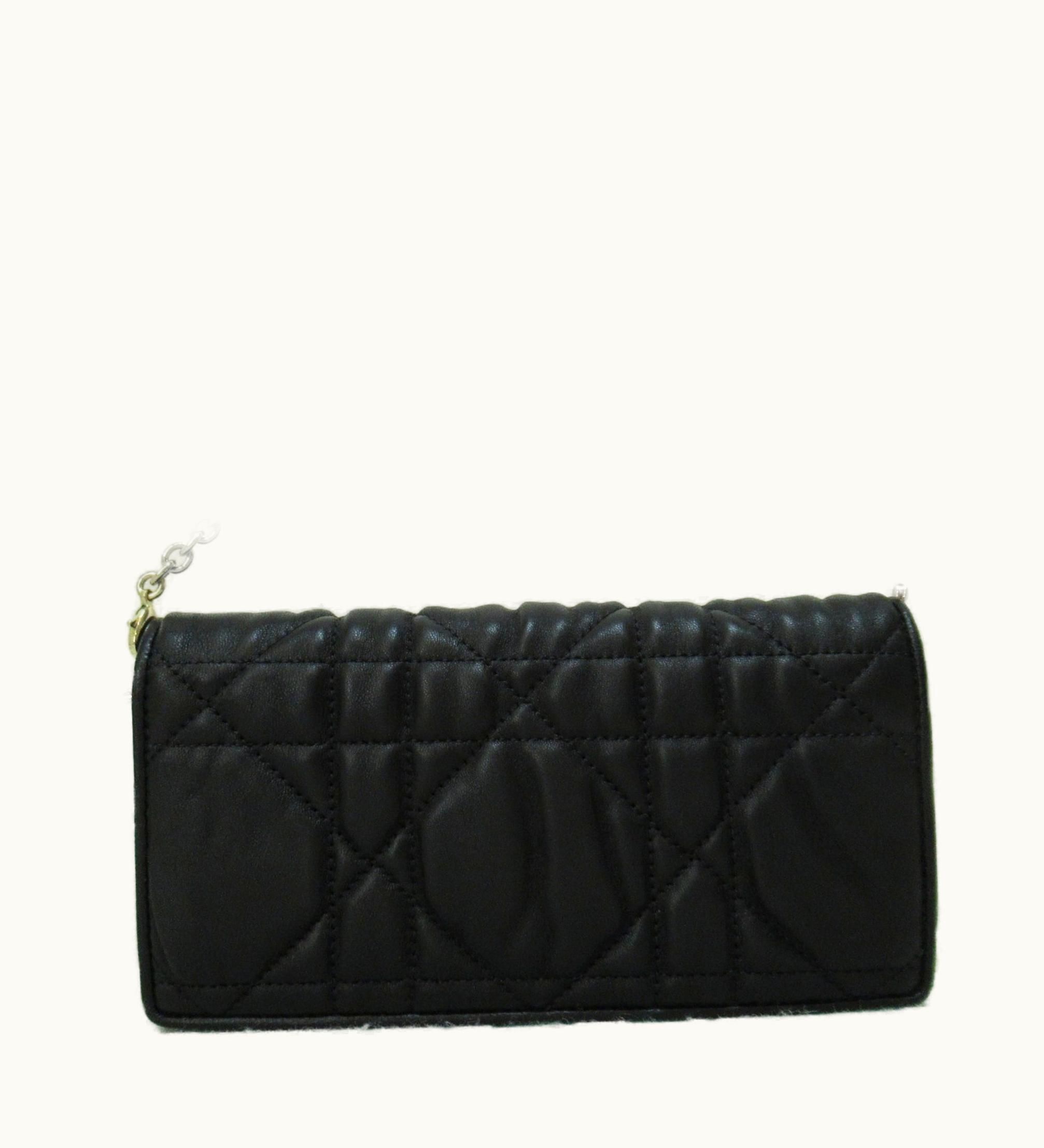 Dior Chain Wallet Purse Black Leather