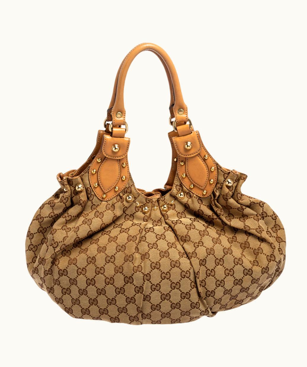 Gucci Tan/Beige GG Canvas And Leather Pelham Studded Hobo