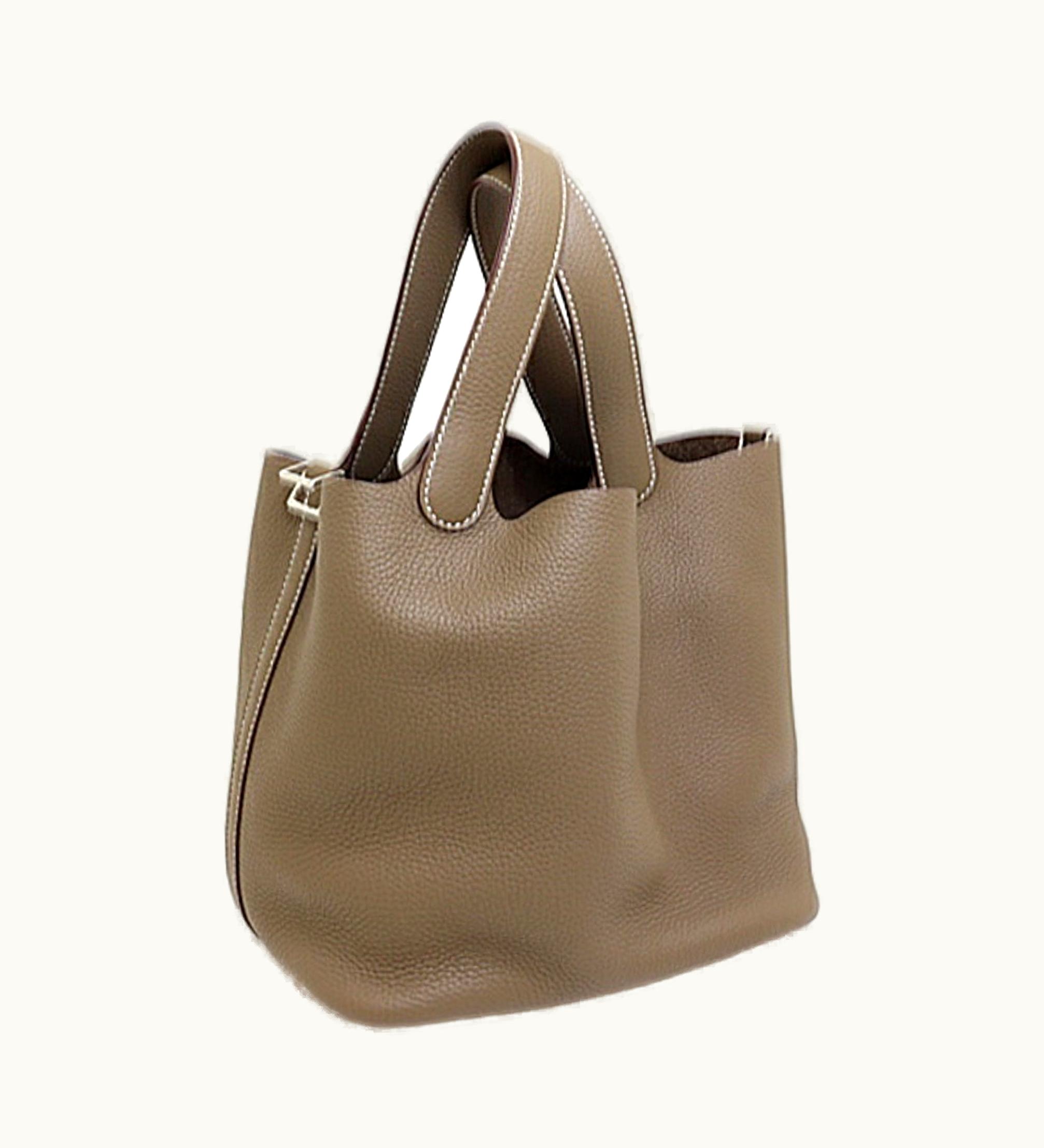 Hermès Picotin Lock MM Handbag Taurillon Z Carved Etoupe
