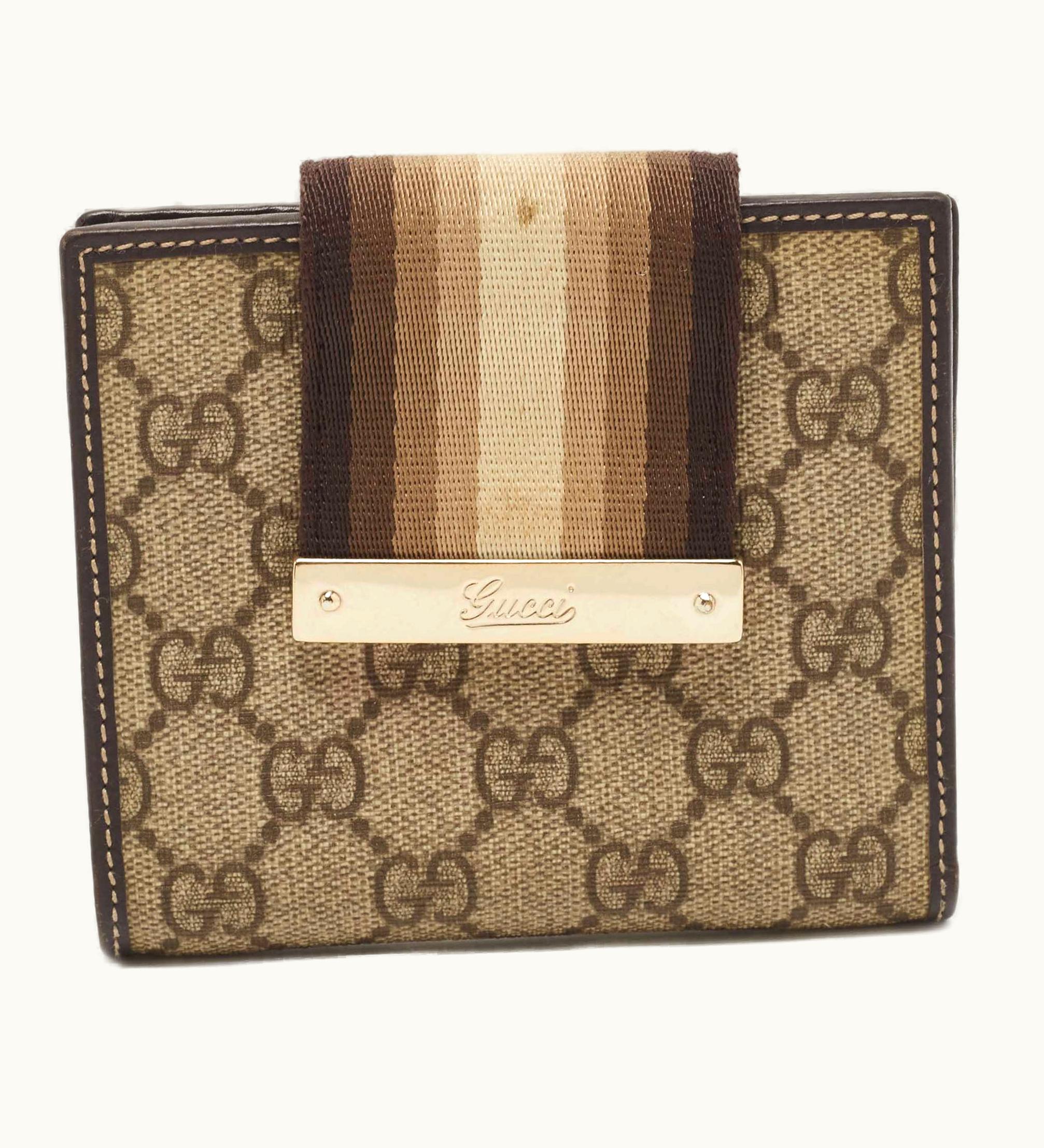 Gucci Ebony/Beige GG Supreme Canvas Ladies Web Wallet