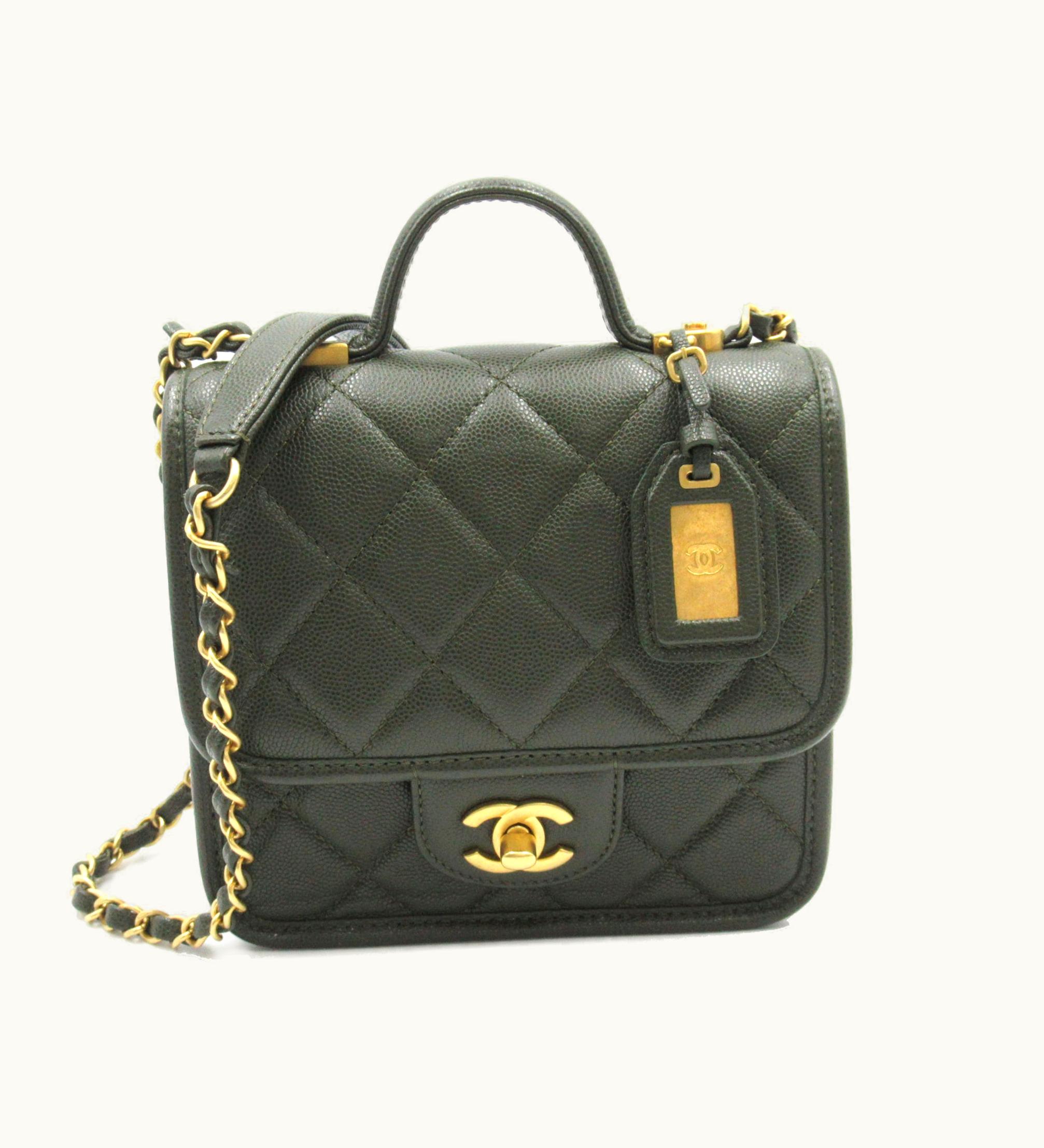 Chanel Top Handle 2Wayshoulder Khaki Caviar Skin [Grained Calf] As3652