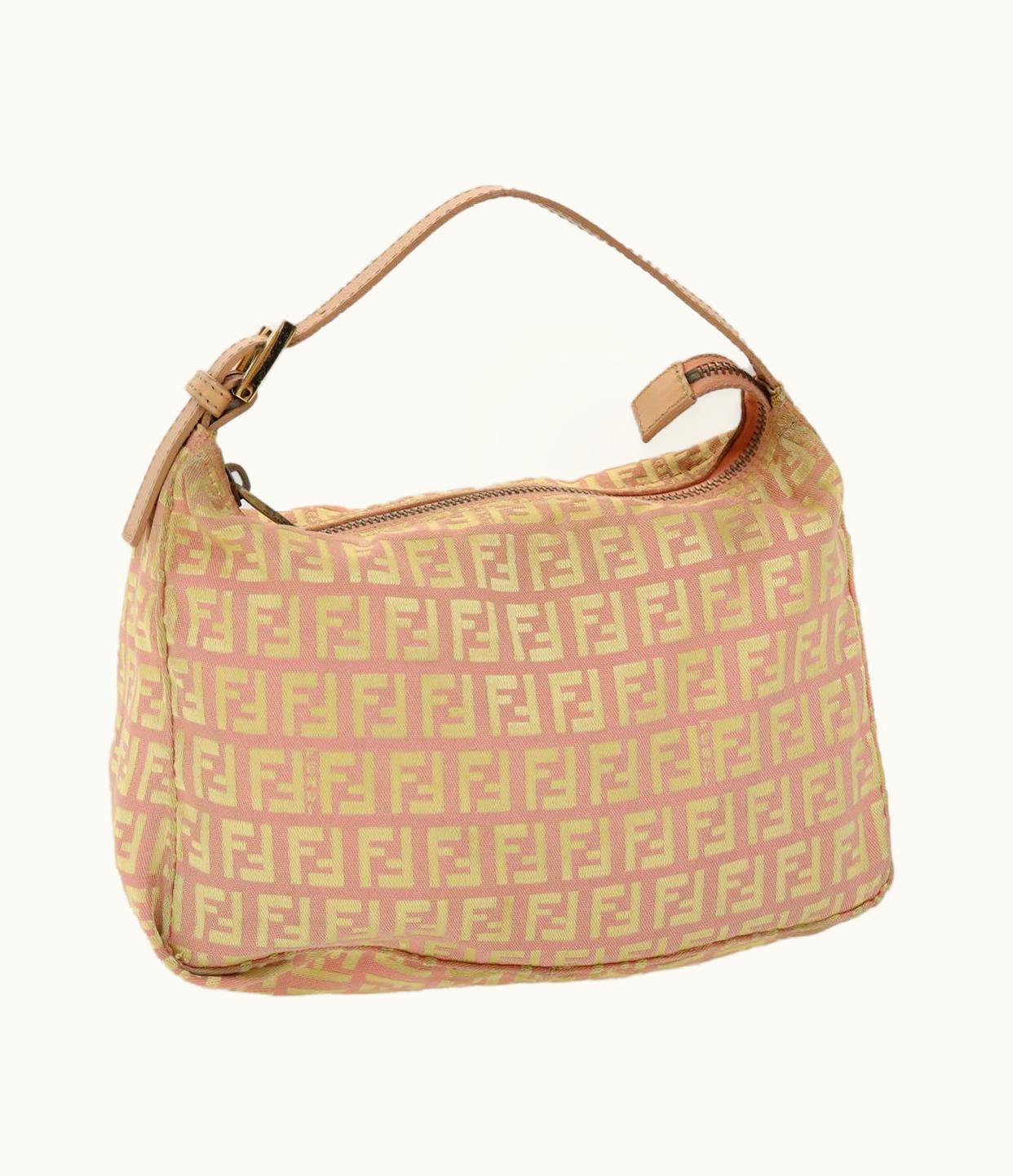 Fendi Zucchino Canvas Hand Bag Pink Gold