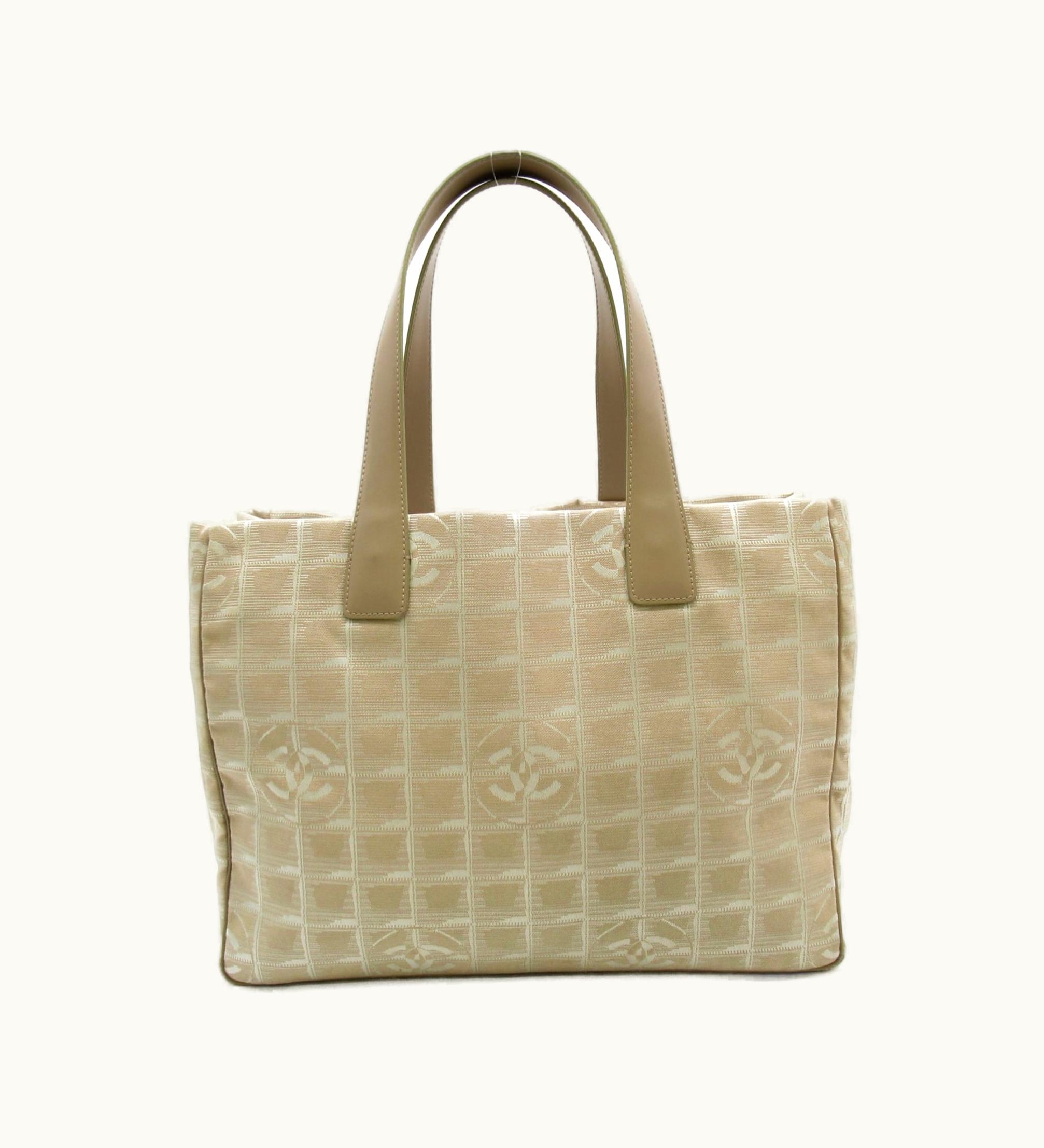 Chanel New Travel Line Tote MM Tote Bag Beige Leather Nylon