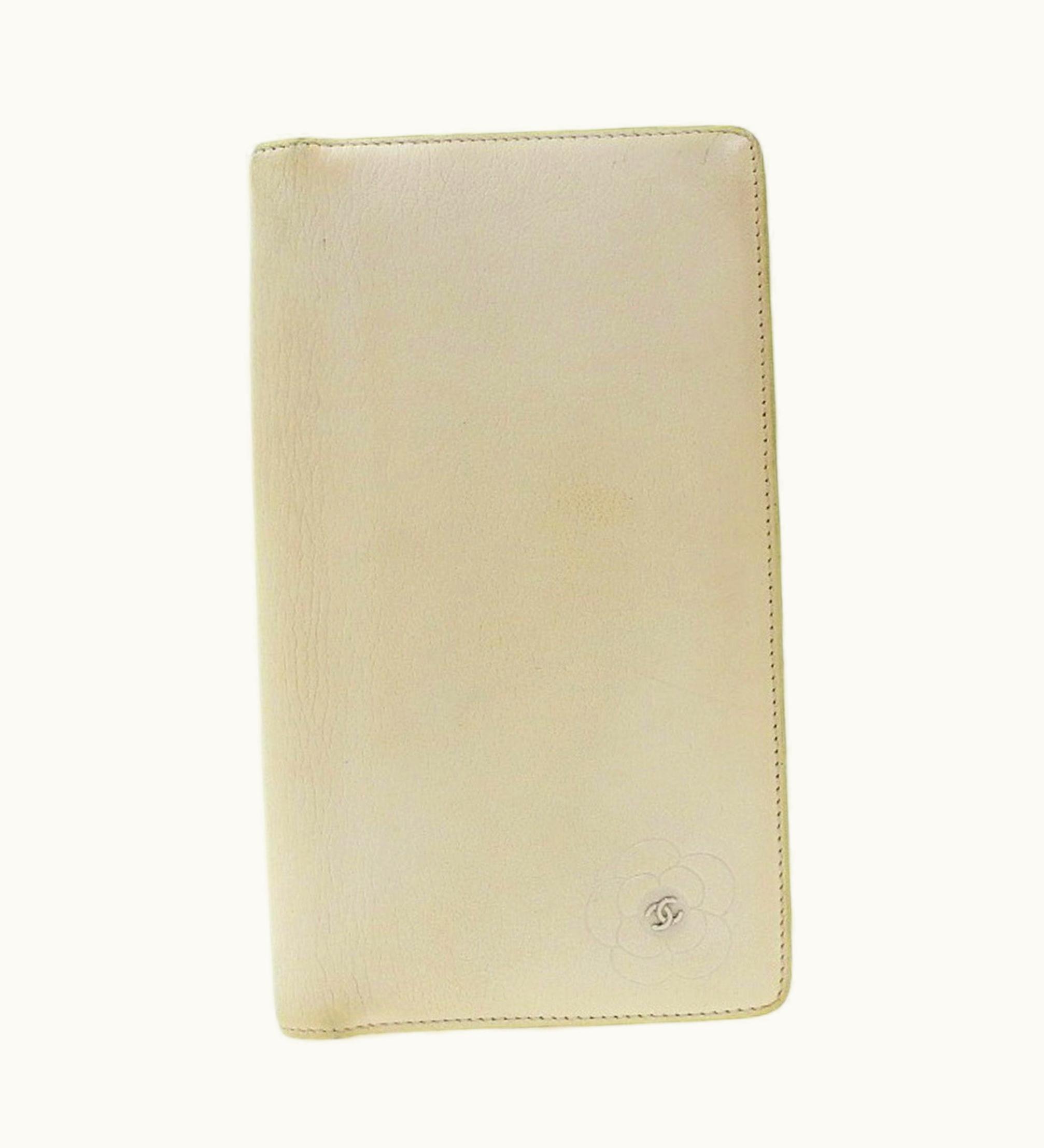 Chanel Camellia Bi-Fold Long Wallet Leather Off-White A46511 With Seal 12Th Series Boutique 2009/09/22 G.G