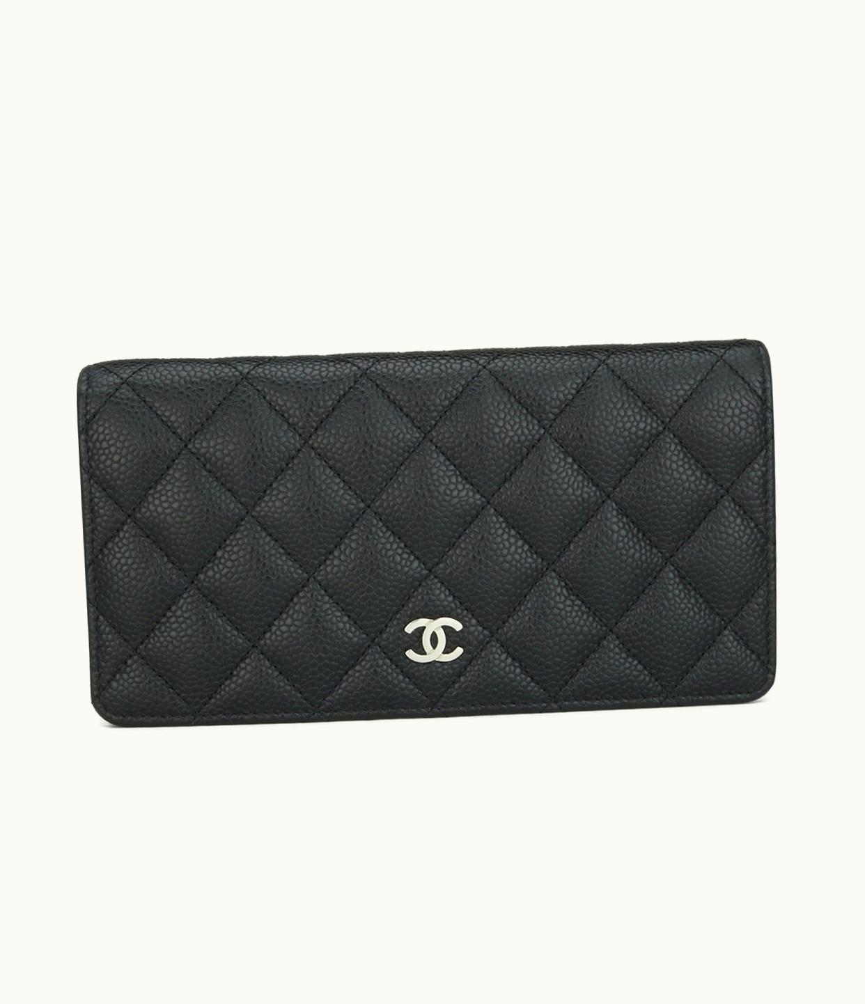 Chanel Quilted Classic Long Flap Yen Wallet Black Caviar Silver Hardware 2015