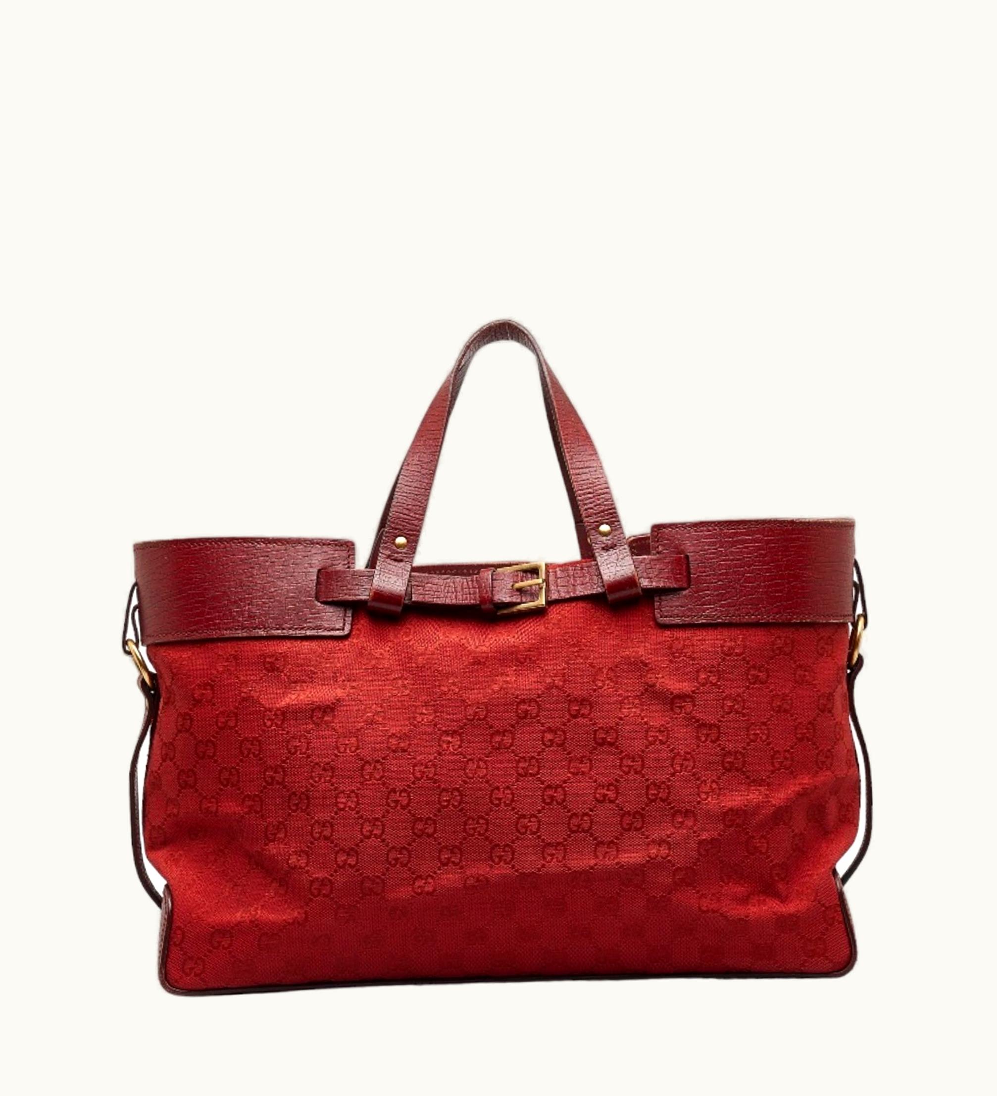 Gucci GG Canvas Handbag Tote Bag 106251 Red Leather Ladies