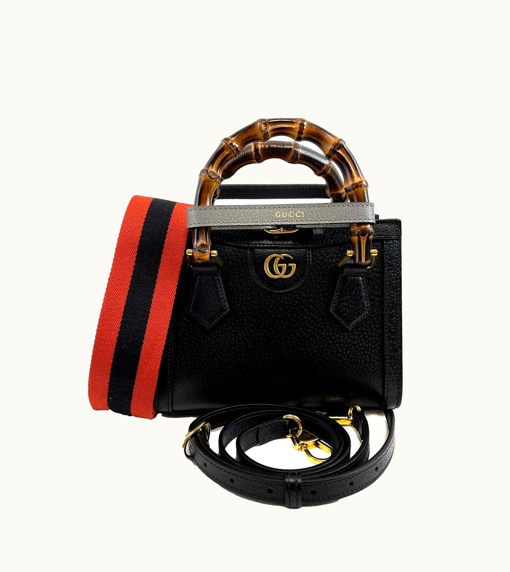 Gucci Excellent Mini Diana NM Bamboo Handle Tote Black Crossbody Bag