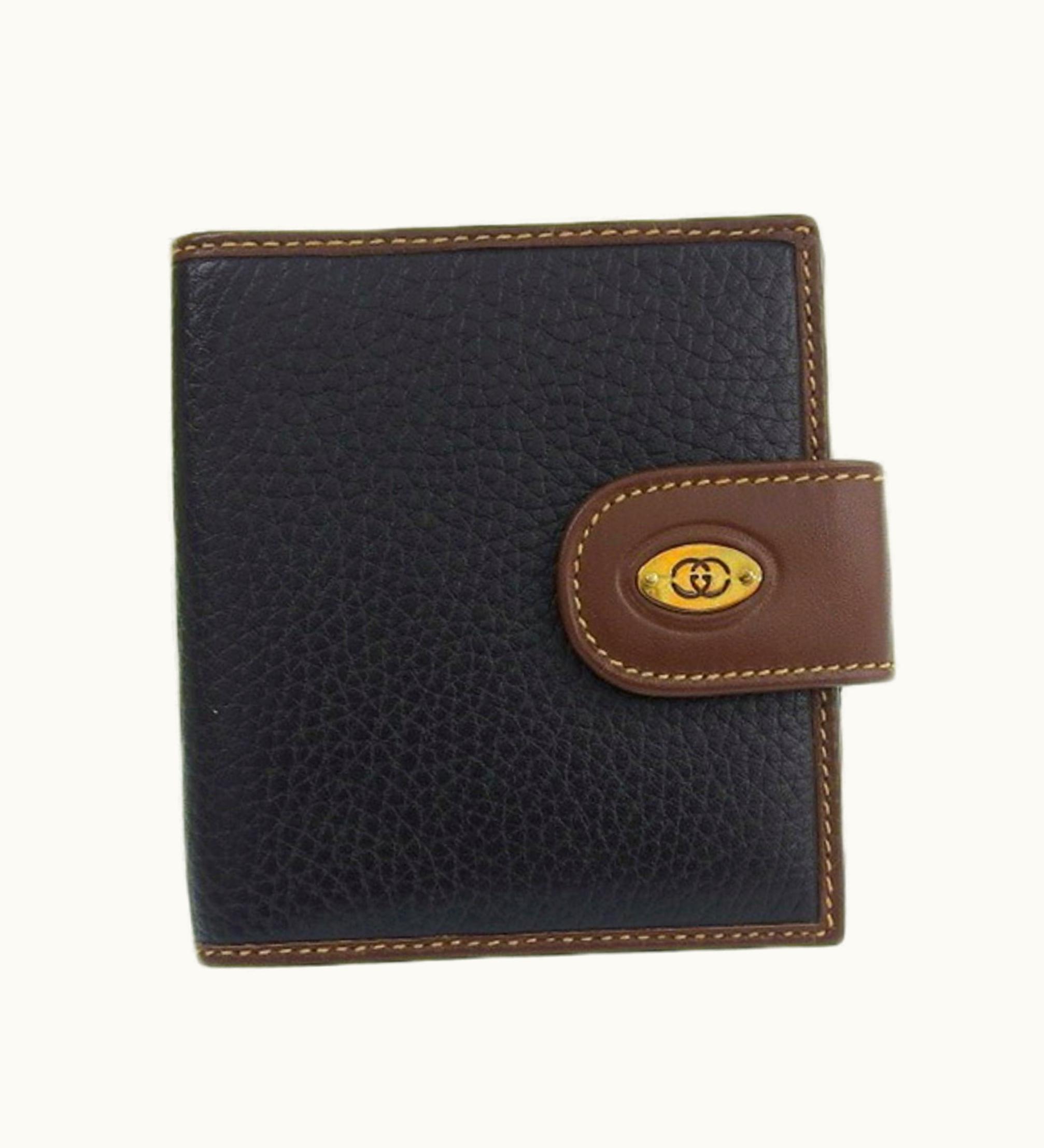 Gucci Interlocking G Leather Bifold Wallet Billfold 34.416 Black Ladies