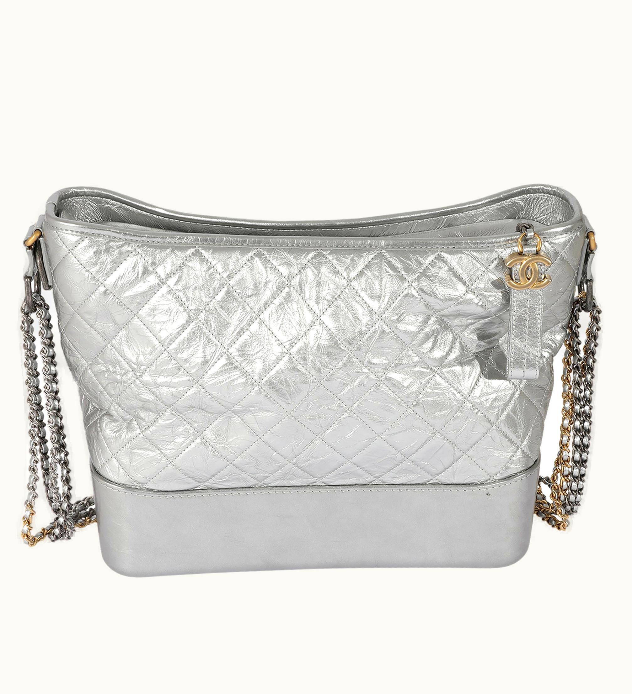 Chanel Silver Quilted Aged Calfskin Large Gabrielle Hobo