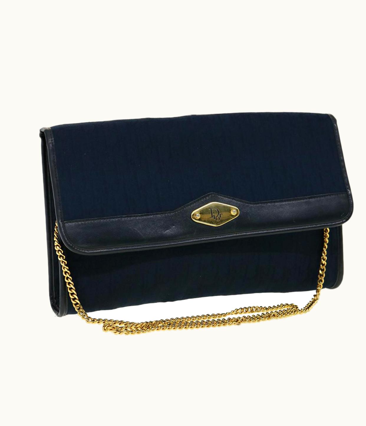 Dior Christian Dior Trotter Canvas Chain Shoulder Bag Navy