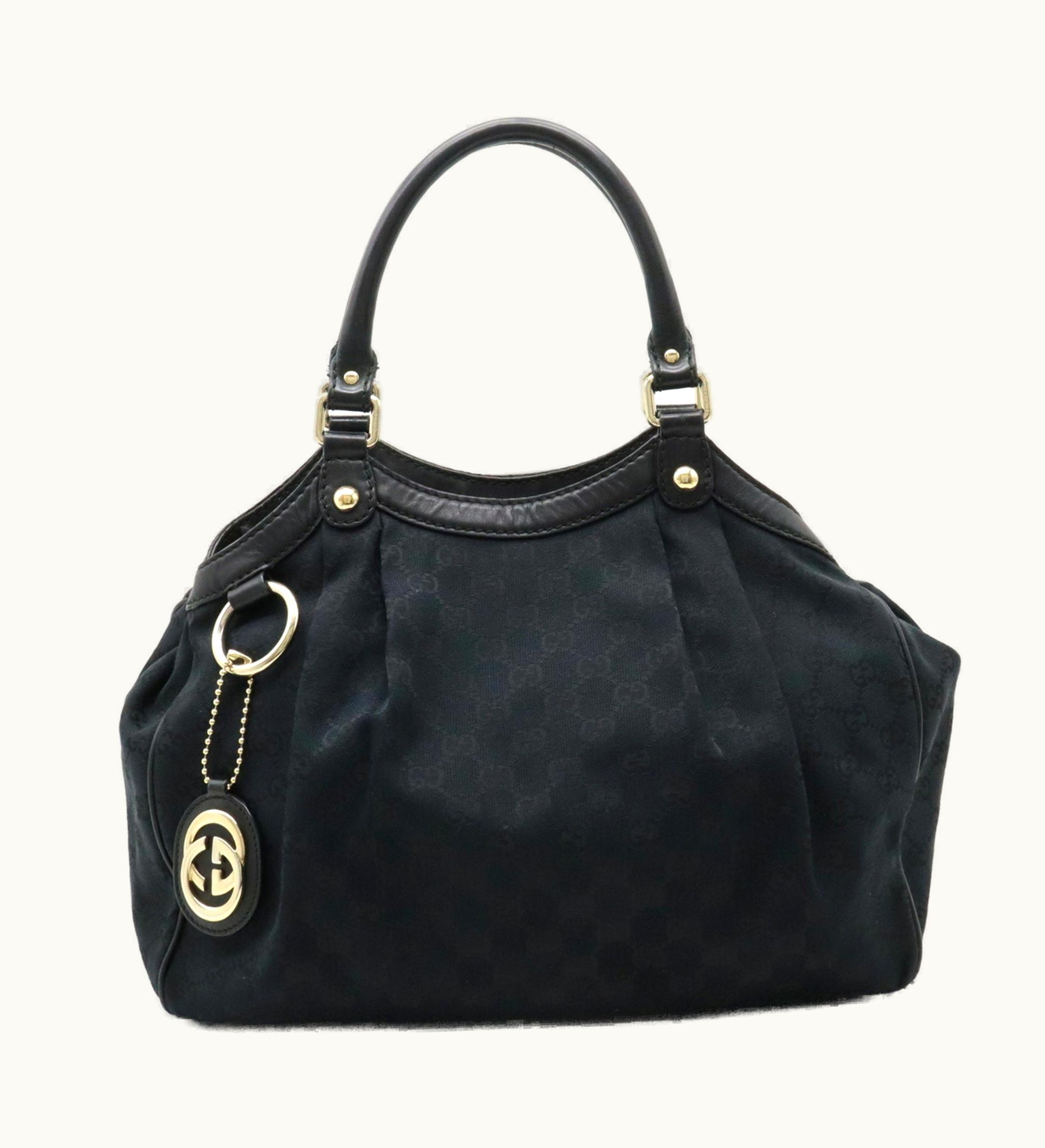 Gucci Sookie GG Canvas Tote Bag Handbag Leather Black 211944