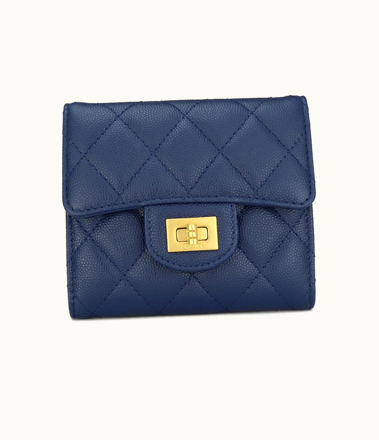 Chanel Quilted 2.55 Classic Small Flap Wallet Navy Blue Caviar Gold Hardware 2017