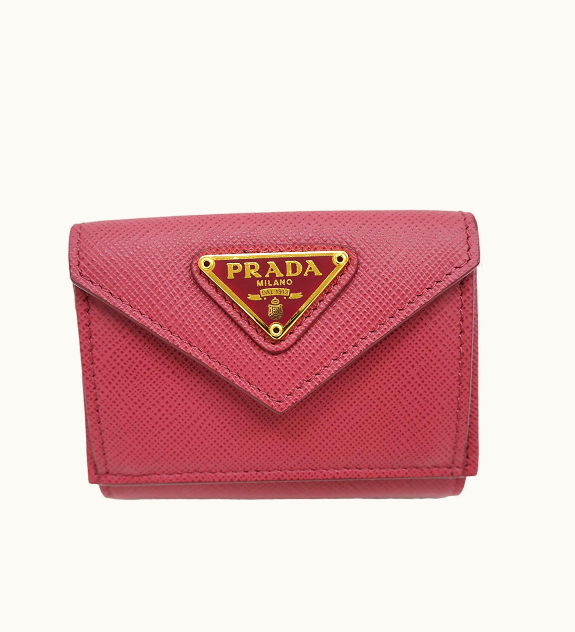 Prada 1Mh021 Saffiano Compact Wallet Pink Tri-Fold Ladies Mini