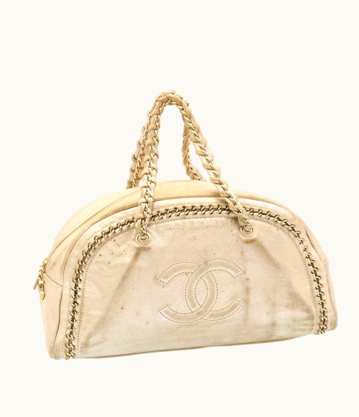 Chanel Caviar Skin Tote Bag Leather White CC