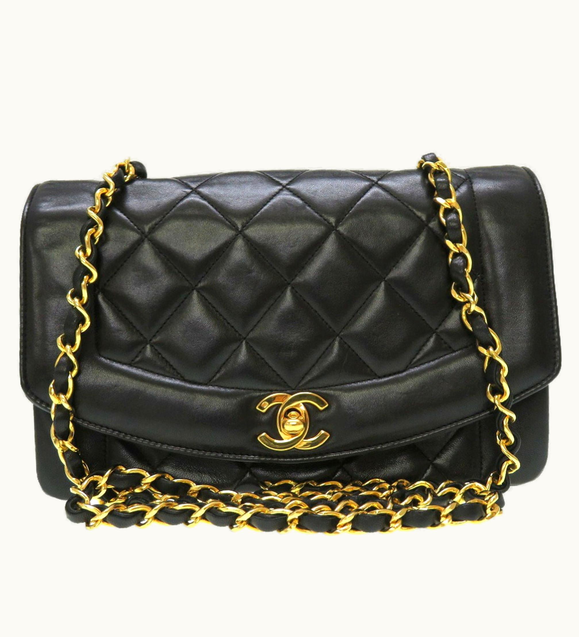 Chanel Diana 22 Small Lambskin Black Matelasse Cocomark Turnlock Shoulder Bag