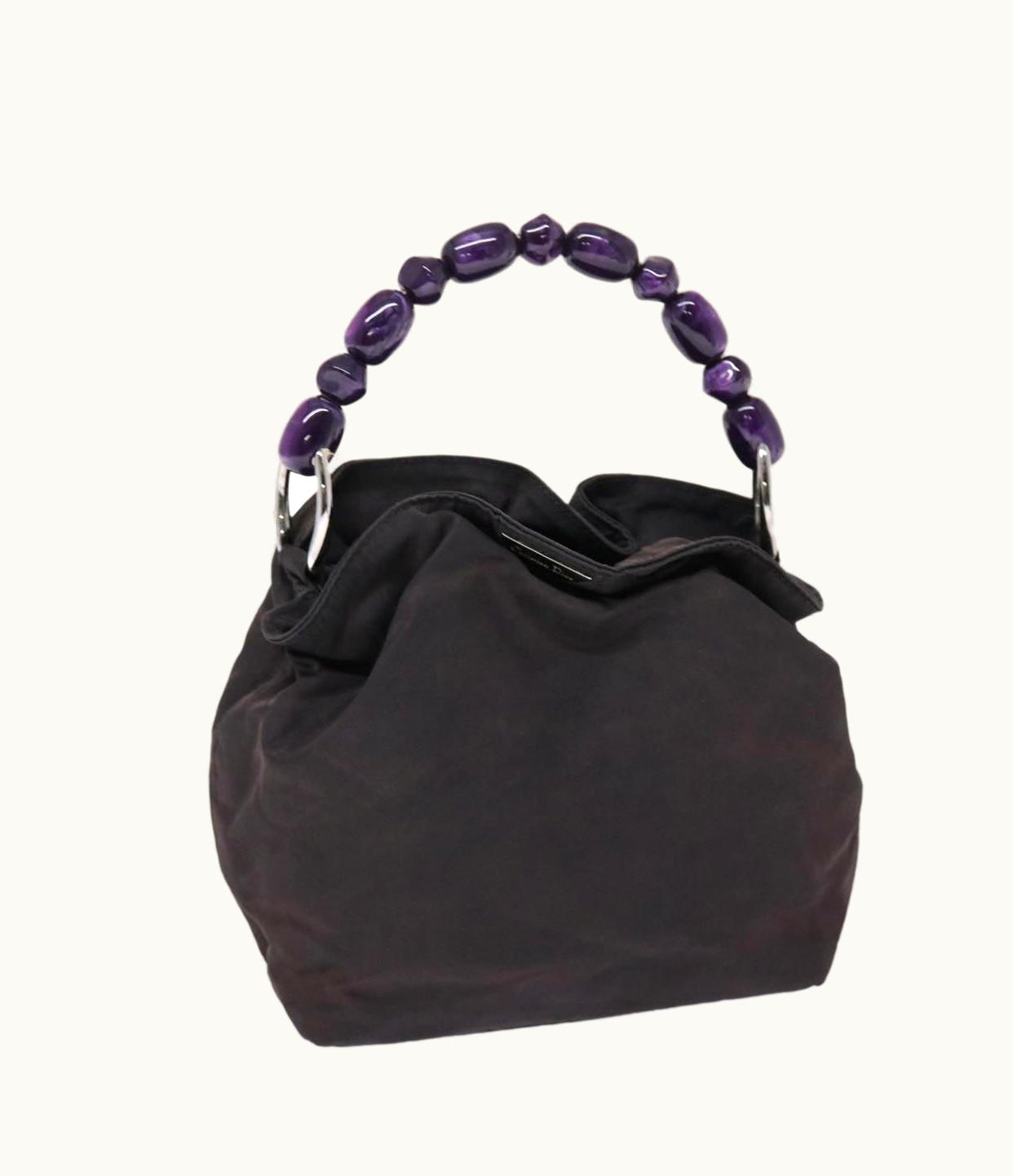 Dior Dior Christian Dior Maris Pearl Hand Bag Nylon Purple