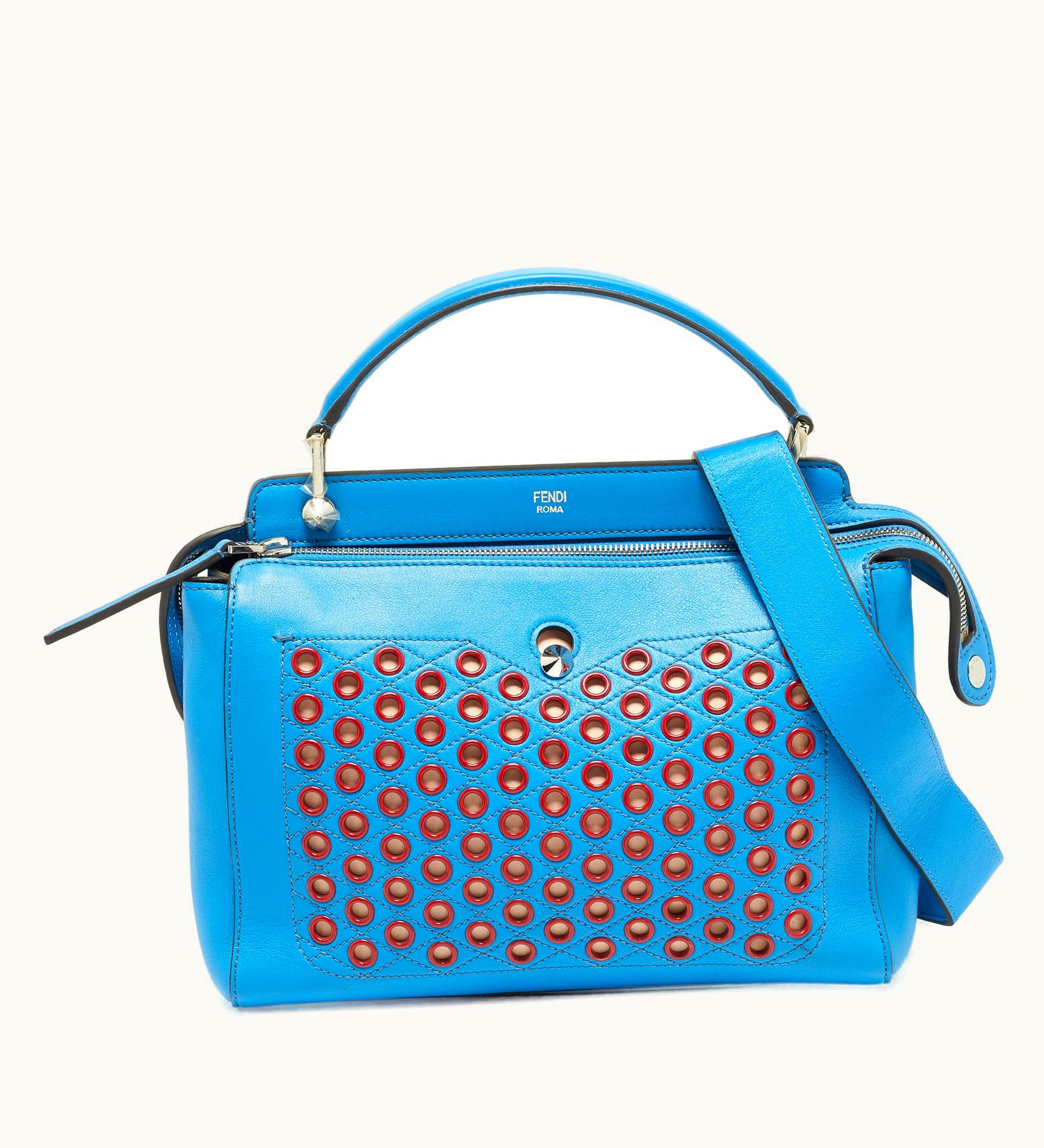 Fendi Fendi Blue Leather Dotcom Eyelet Top Handle Bag
