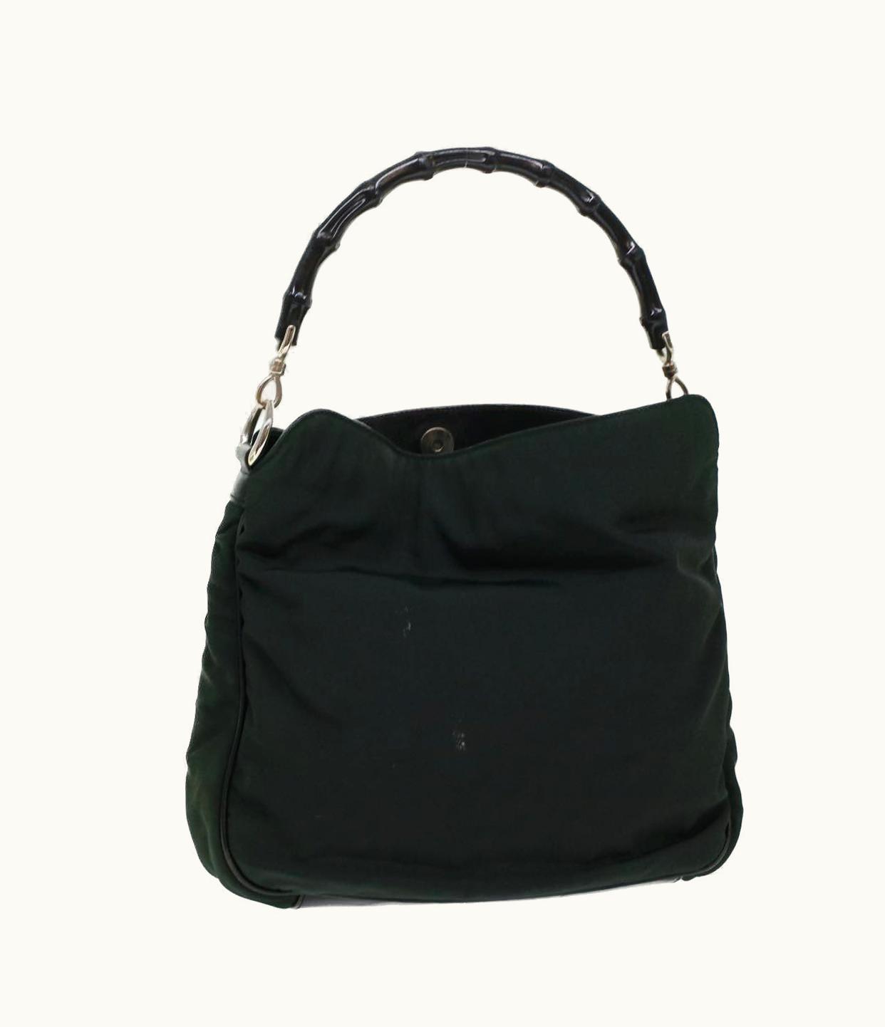 Gucci Gucci Bamboo Shoulder Bag Nylon Leather Green 001 1638 3754