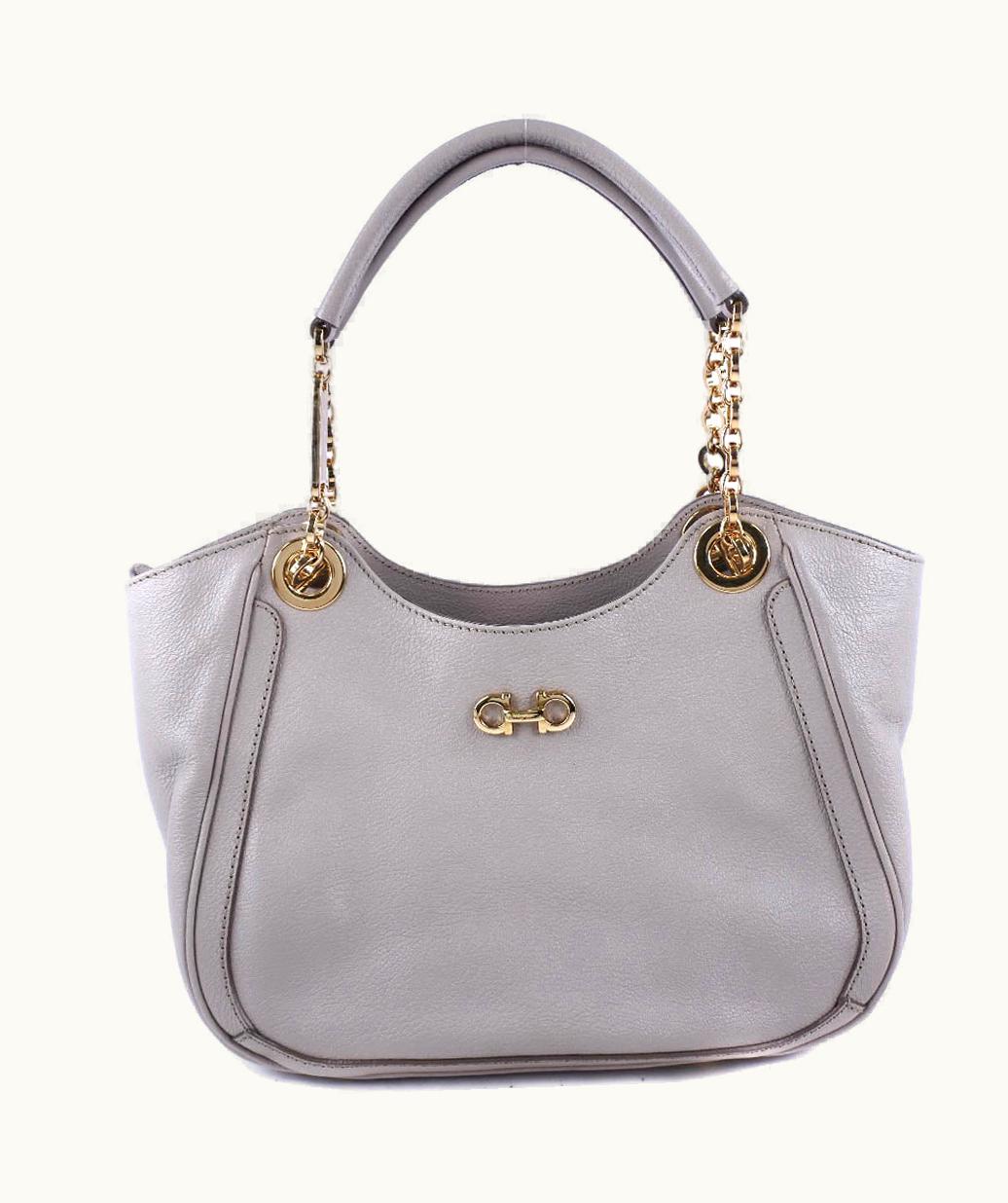 Salvatore Ferragamo Salvatore Ferragamo Gancini Calfskin Handbag Gray