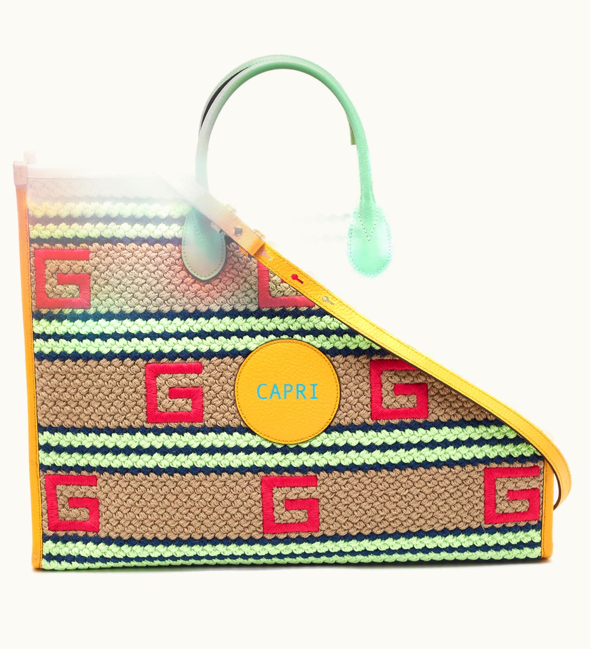 Gucci Gucci Multicolor Woven Fabric And Leather Square G Capri Stripe Tote