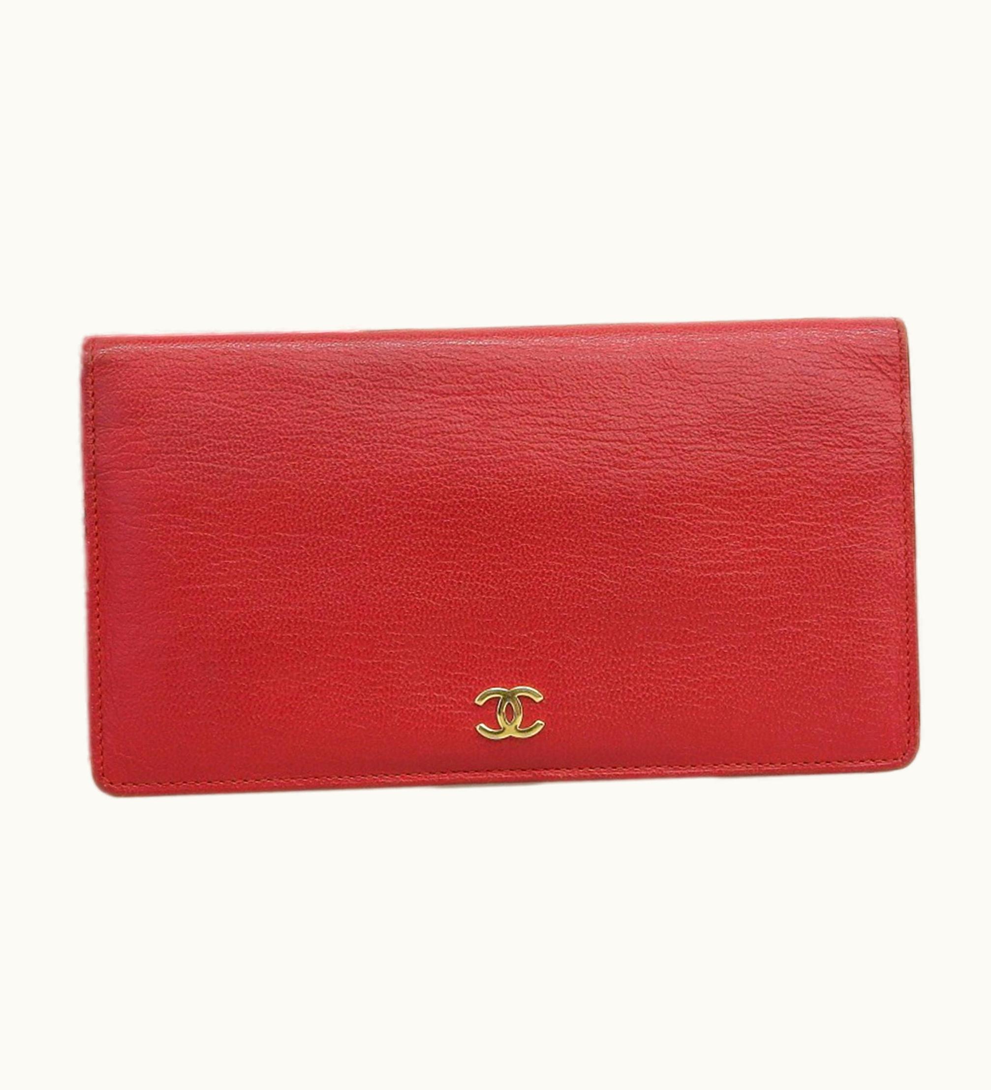 Chanel Chanel Here Mark Logo Bi-Fold Long Wallet Leather Red Gold Metal Fittings A11866 With Seal 6 Series