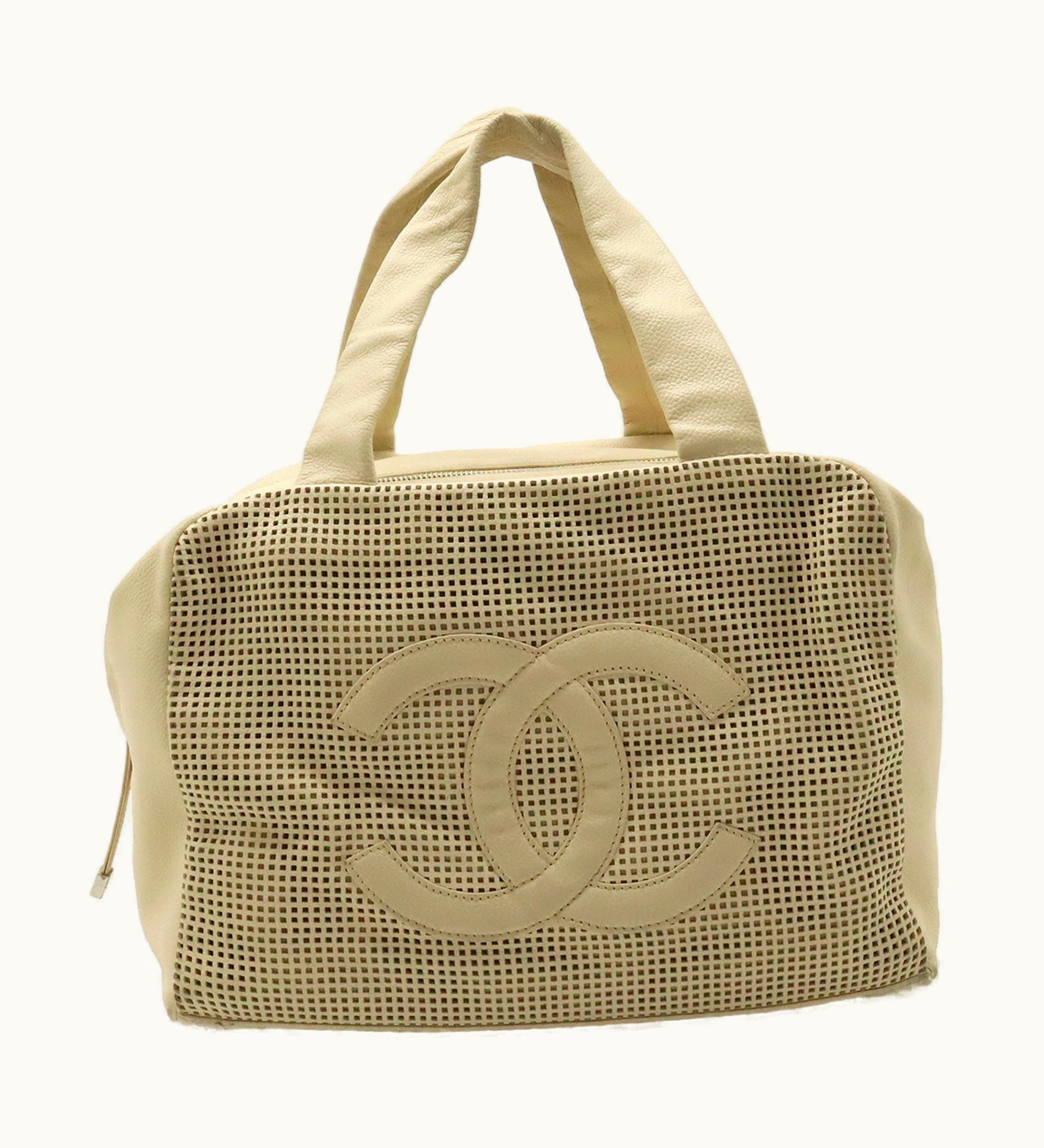 Chanel Chanel Cocomark Handbag Boston Punching Mesh Leather Beige