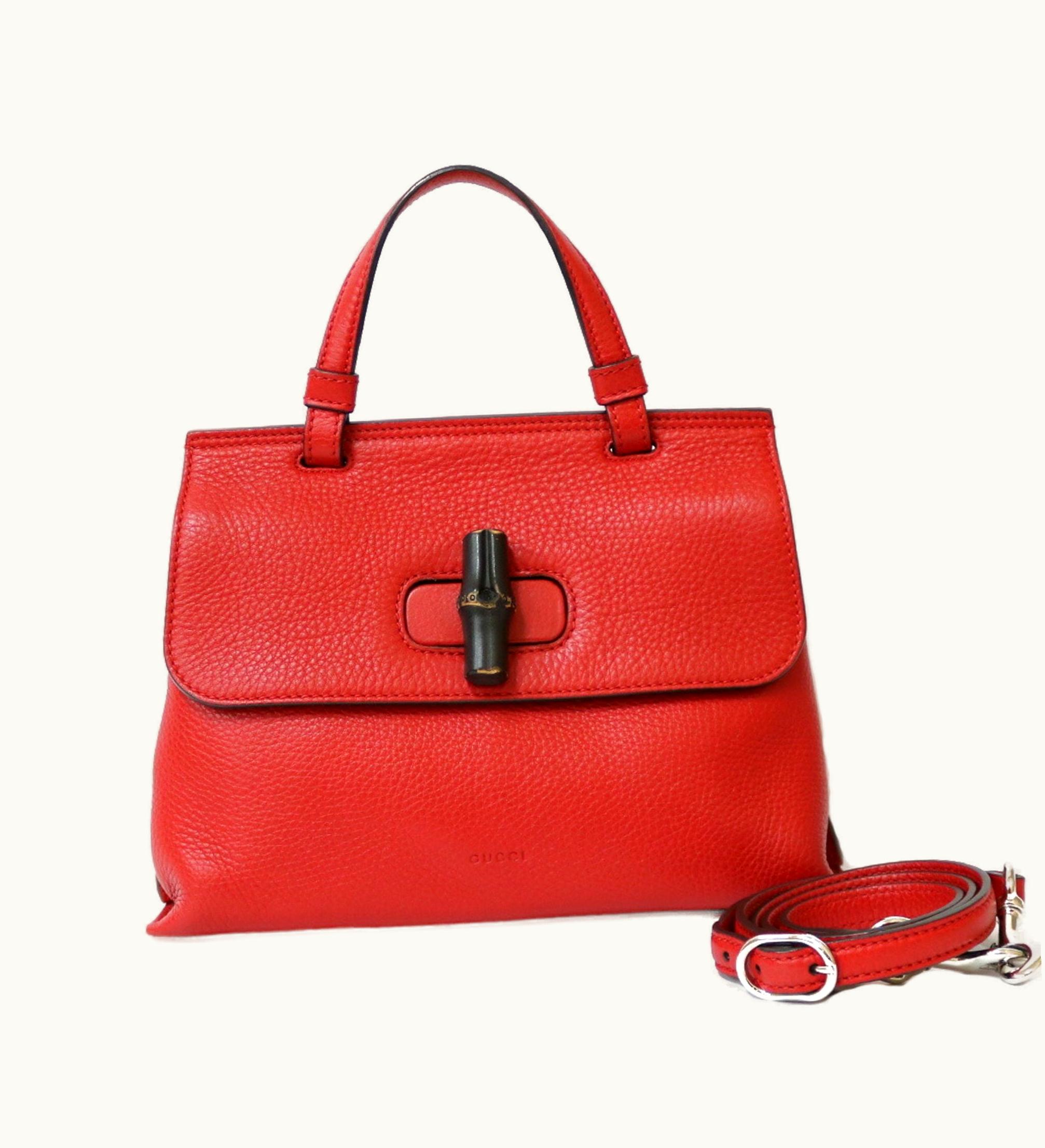 Gucci Gucci Shoulder Bag Bamboo Handbag Red Women's Leather