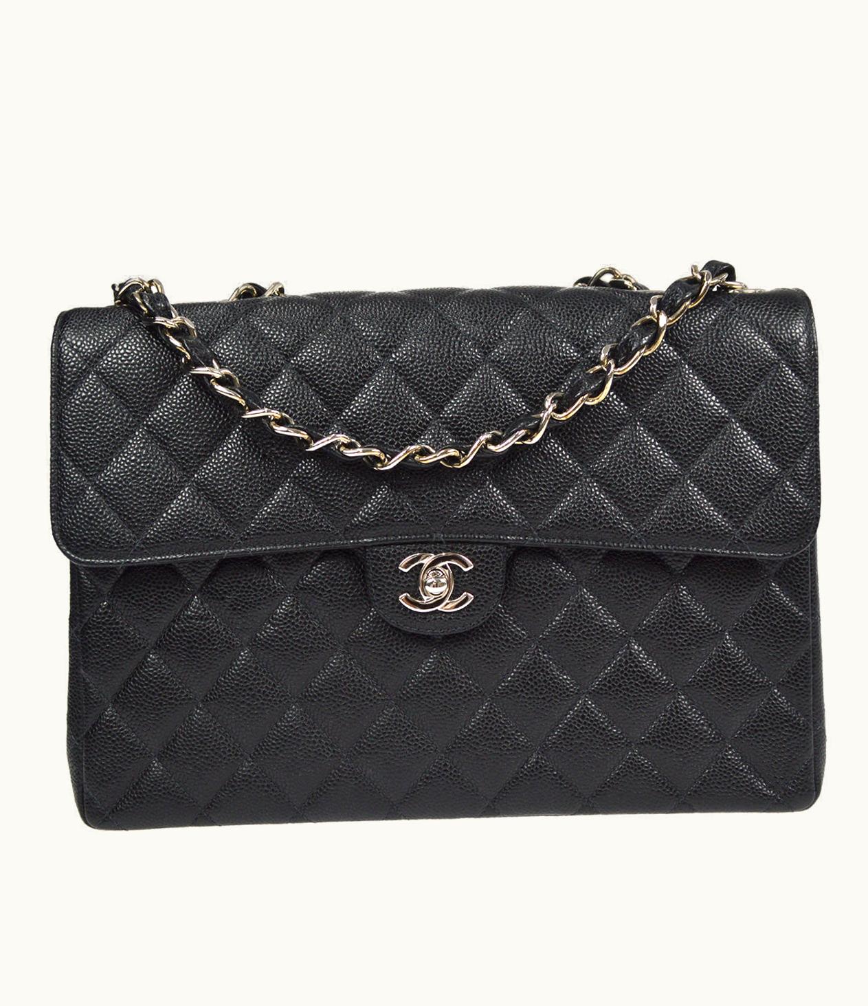 Chanel Chanel Classic Flap Jumbo Double Chain Shoulder Bag Black Caviar 87978