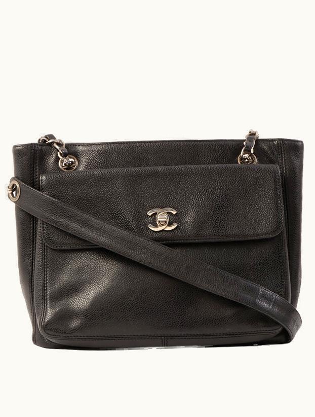 Chanel Chanel Around 1997 Made Caviar Skin Turn-Lock Chain Tote Bag Black