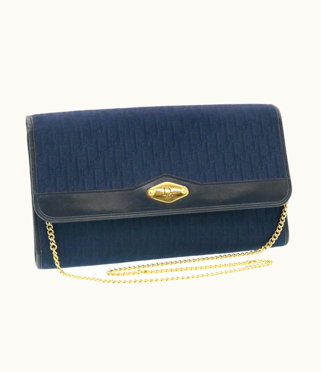 Dior Dior Christian Dior Honeycomb Canvas Shoulder Bag Navy