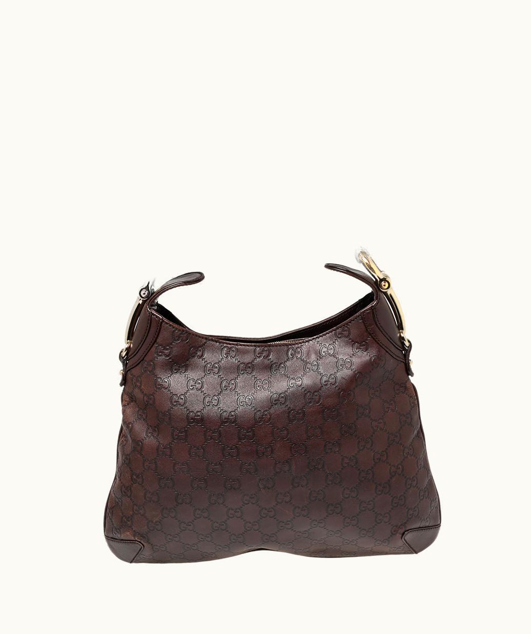 Gucci Gucci Dark Brown GG Leather Horsebit Creole Hobo