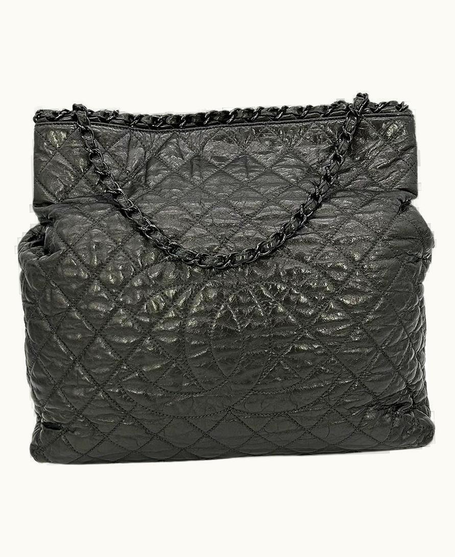 Chanel Chanel Grey Metallic Leather Chain Me Shoulder Bag Tote