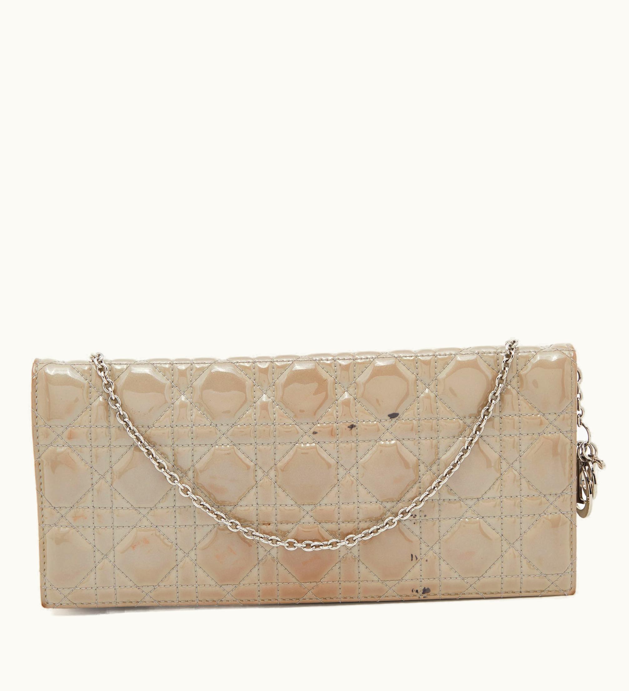 Dior DIOR Lady Chain Clutch Patent Leather Grey