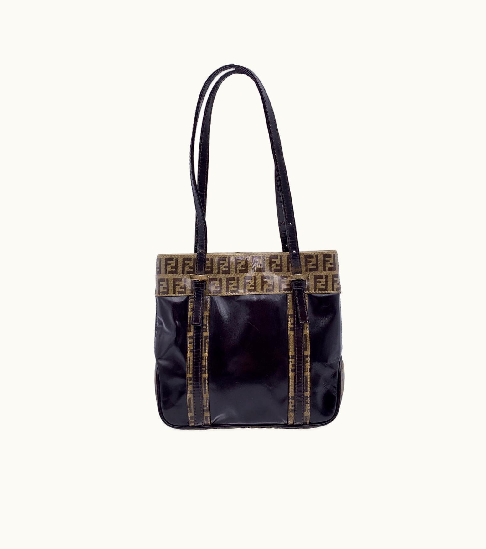 Fendi Fendi Brown Vinyl Crystal Canvas Mini Monogram Tote Bag Handbag