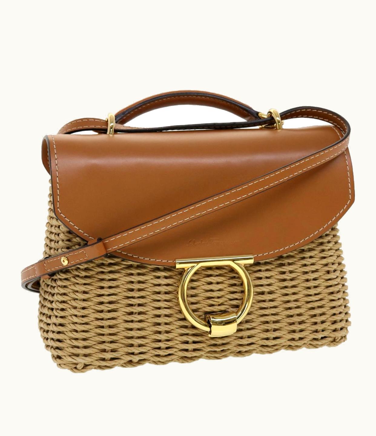 Salvatore Ferragamo Salvatore Ferragamo Gancini Shoulder Bag Straw Beige GG-21H638