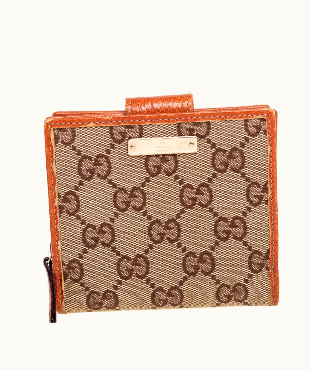 Gucci Gucci Beige GG Canvas Zip Around French Compact Wallet